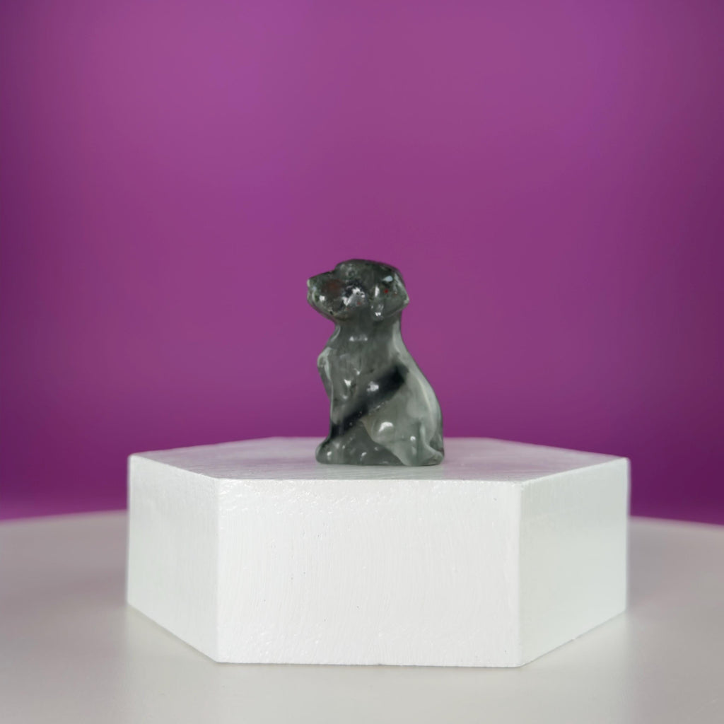 Mini Crystal Dog Carving  Black Obsidian Bloodstone Sodalite  Small Healing Stone Animal Figurine