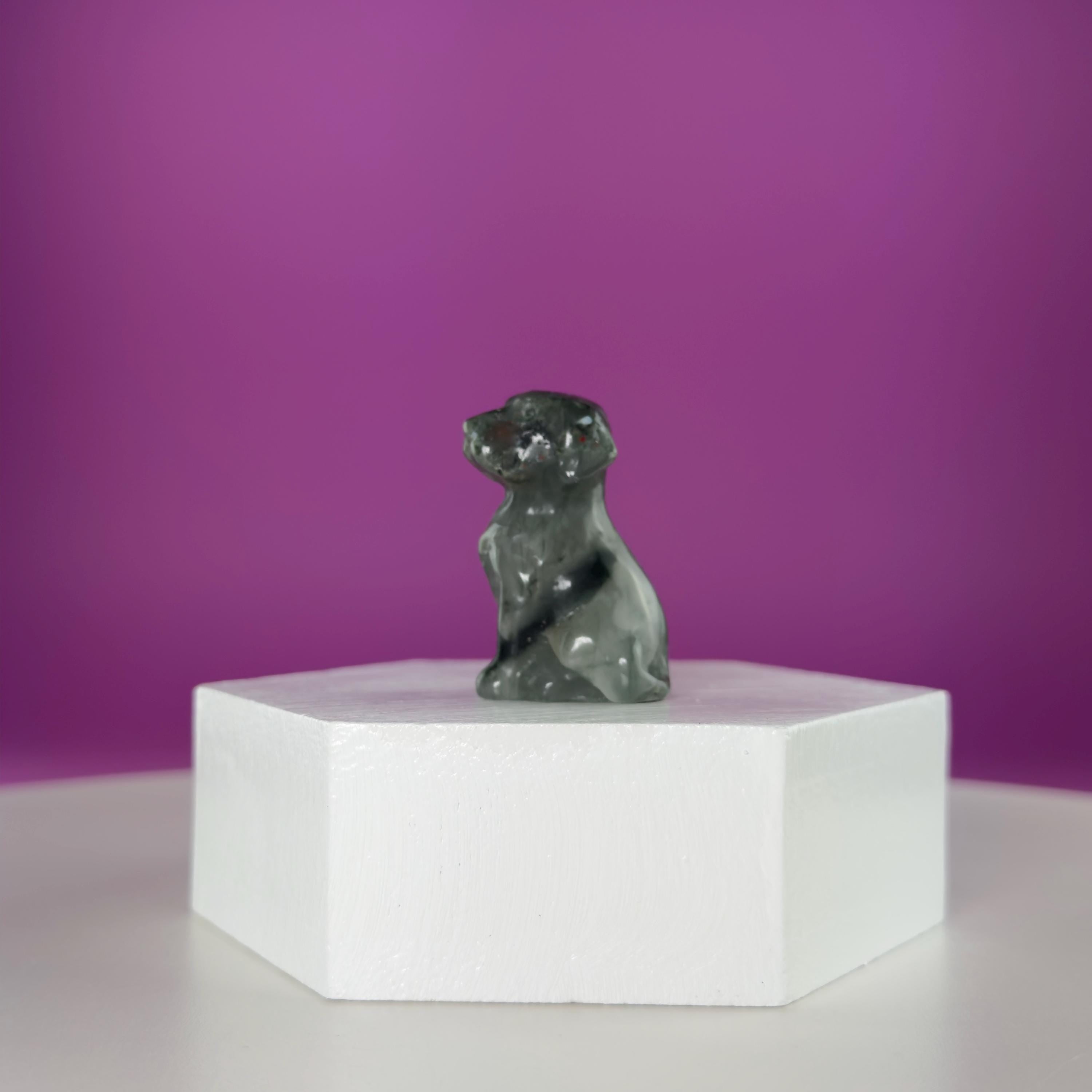 Mini Crystal Dog Carving  Black Obsidian Bloodstone Sodalite  Small Healing Stone Animal Figurine
