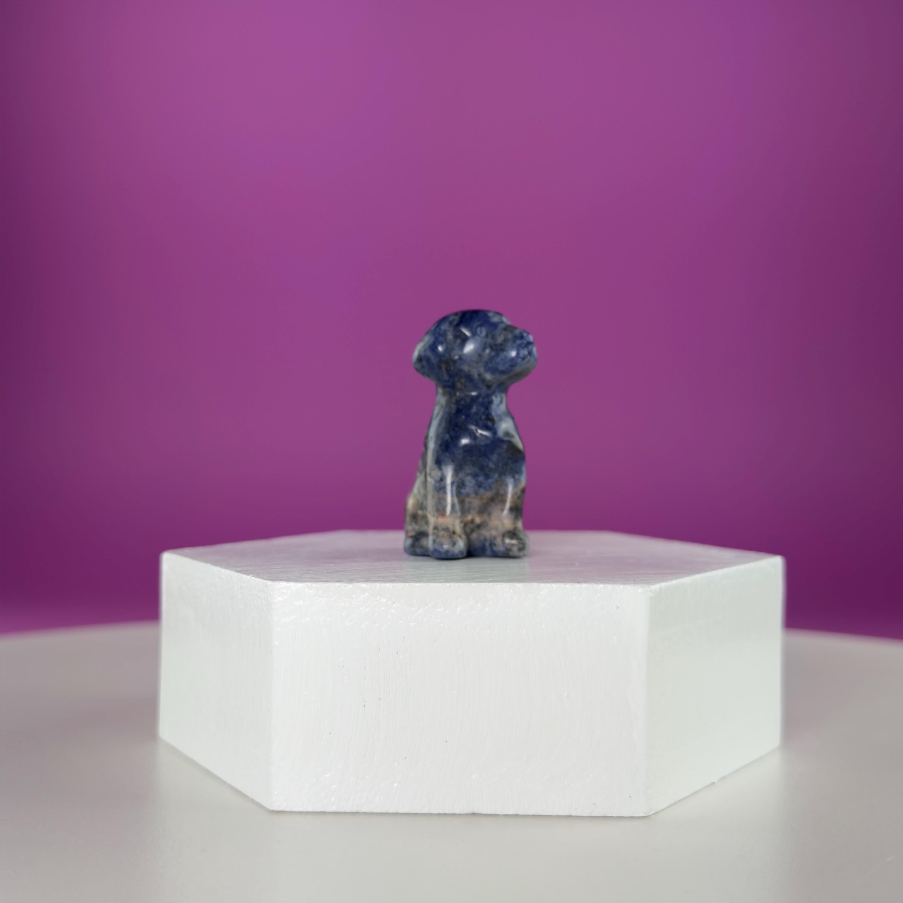 Mini Crystal Dog Carving  Black Obsidian Bloodstone Sodalite  Small Healing Stone Animal Figurine