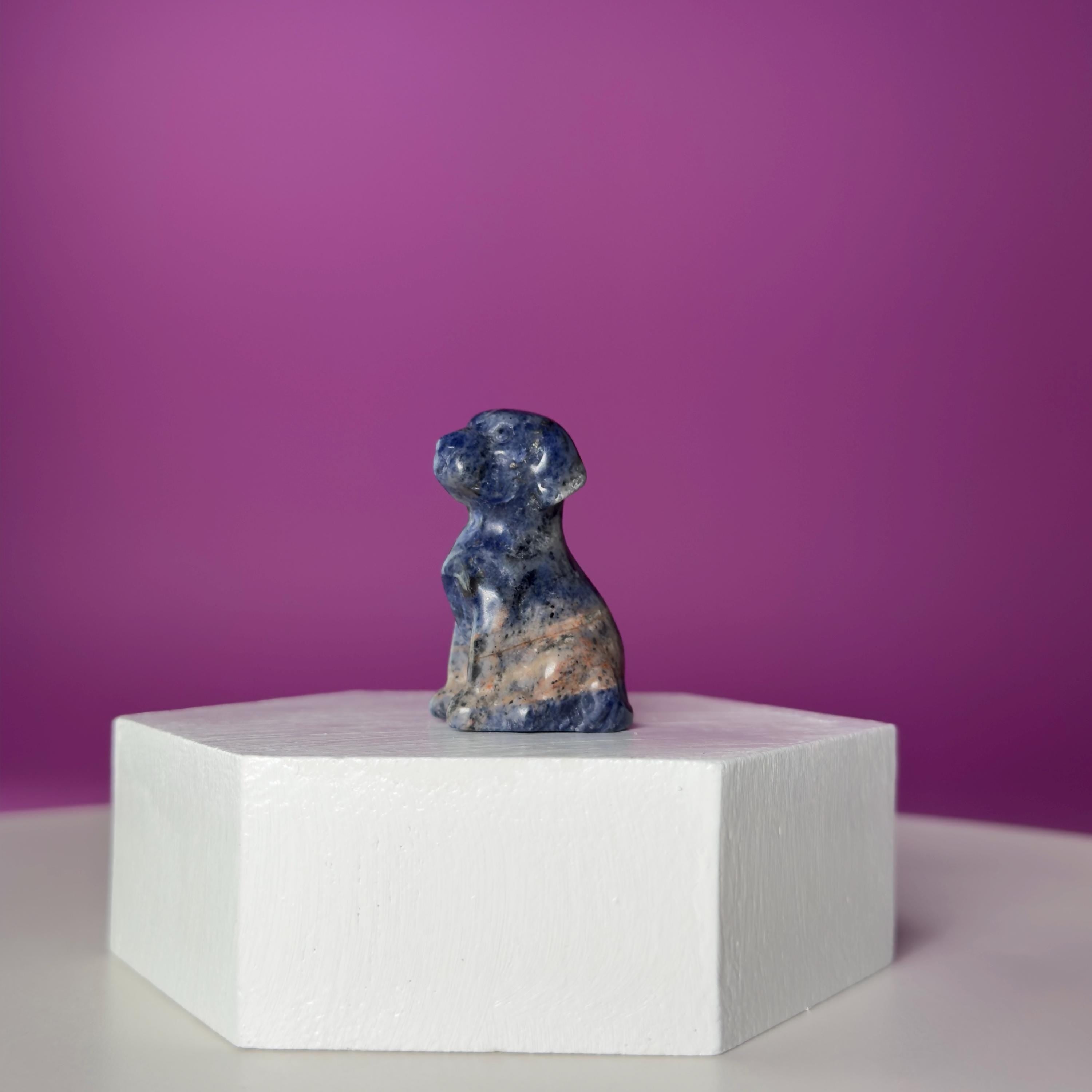 Mini Crystal Dog Carving  Black Obsidian Bloodstone Sodalite  Small Healing Stone Animal Figurine