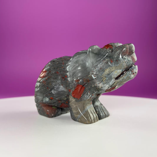 African Bloodstone Bear Carving  Crystal Animal Totem  Healing Stone Figurine for Strength & Protection