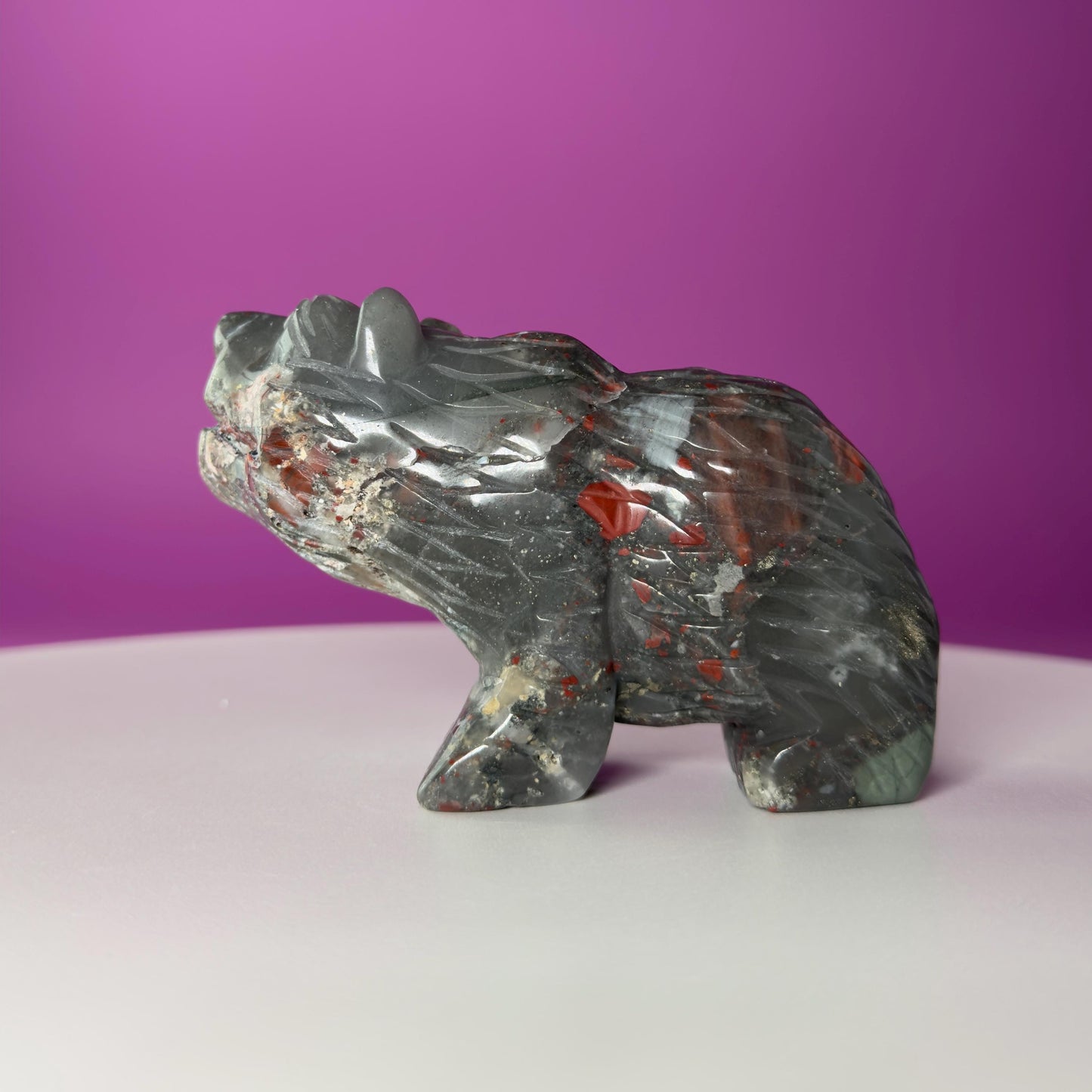 African Bloodstone Bear Carving  Crystal Animal Totem  Healing Stone Figurine for Strength & Protection