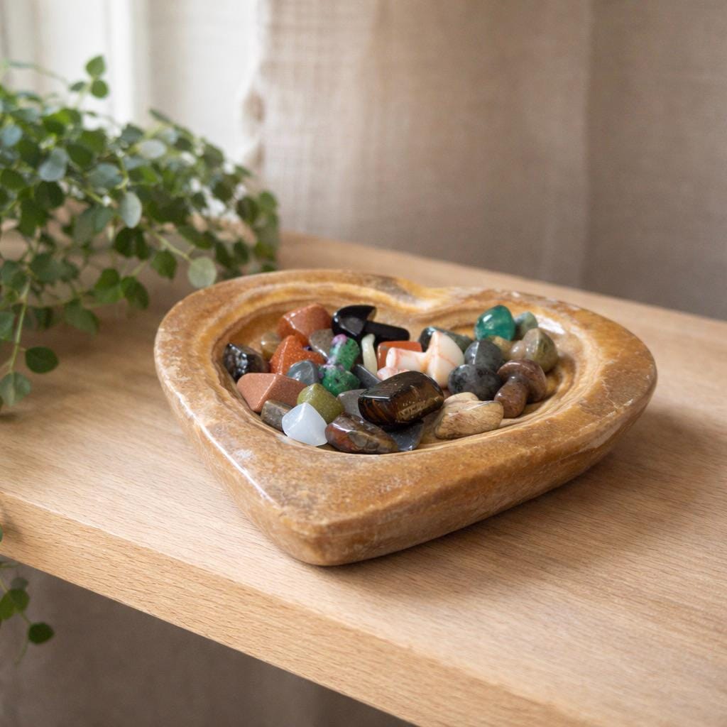 Aragonite Heart Bowl – 315g Polished Crystal Offering Dish