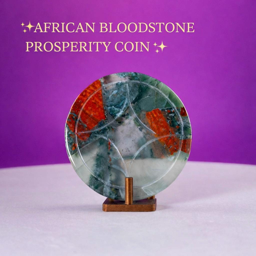 African Bloodstone Money Coin  Prosperity & Grounding Crystal Disk (63g)