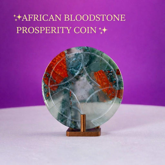 African Bloodstone Money Coin  Prosperity & Grounding Crystal Disk (63g)