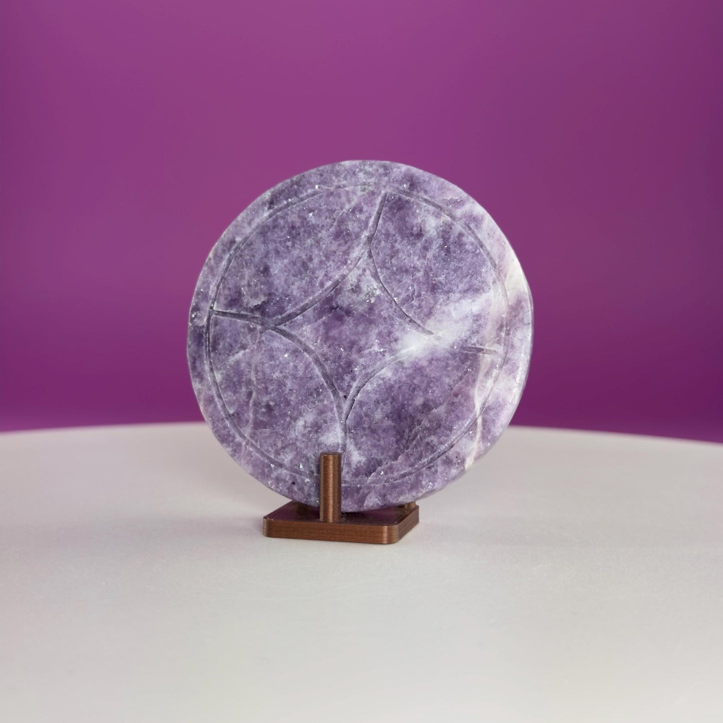 Lepidolite Money Coin 66g | Prosperity Crystal | Calming Healing Stone | Pocket Palm Crystal Gift