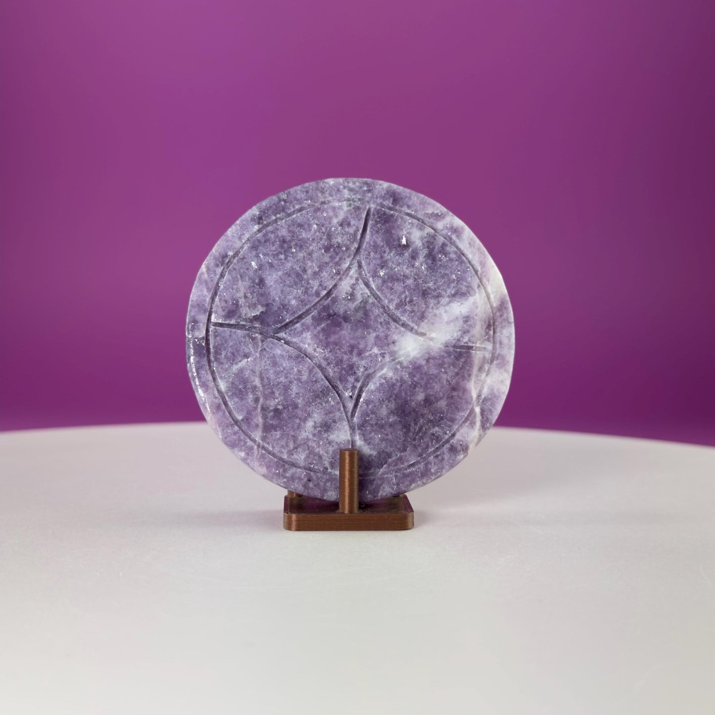 Lepidolite Money Coin 66g | Prosperity Crystal | Calming Healing Stone | Pocket Palm Crystal Gift