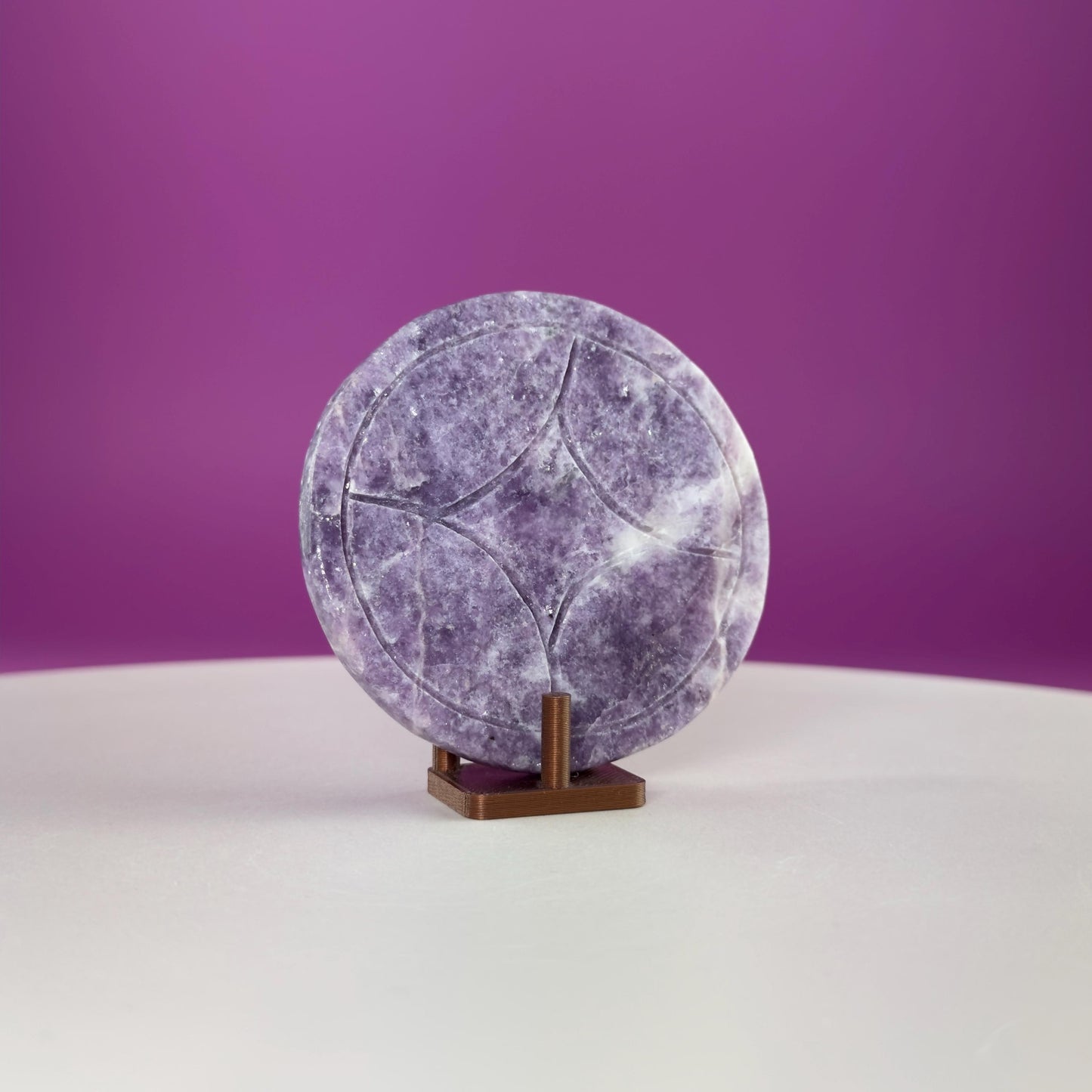 Lepidolite Money Coin 66g | Prosperity Crystal | Calming Healing Stone | Pocket Palm Crystal Gift