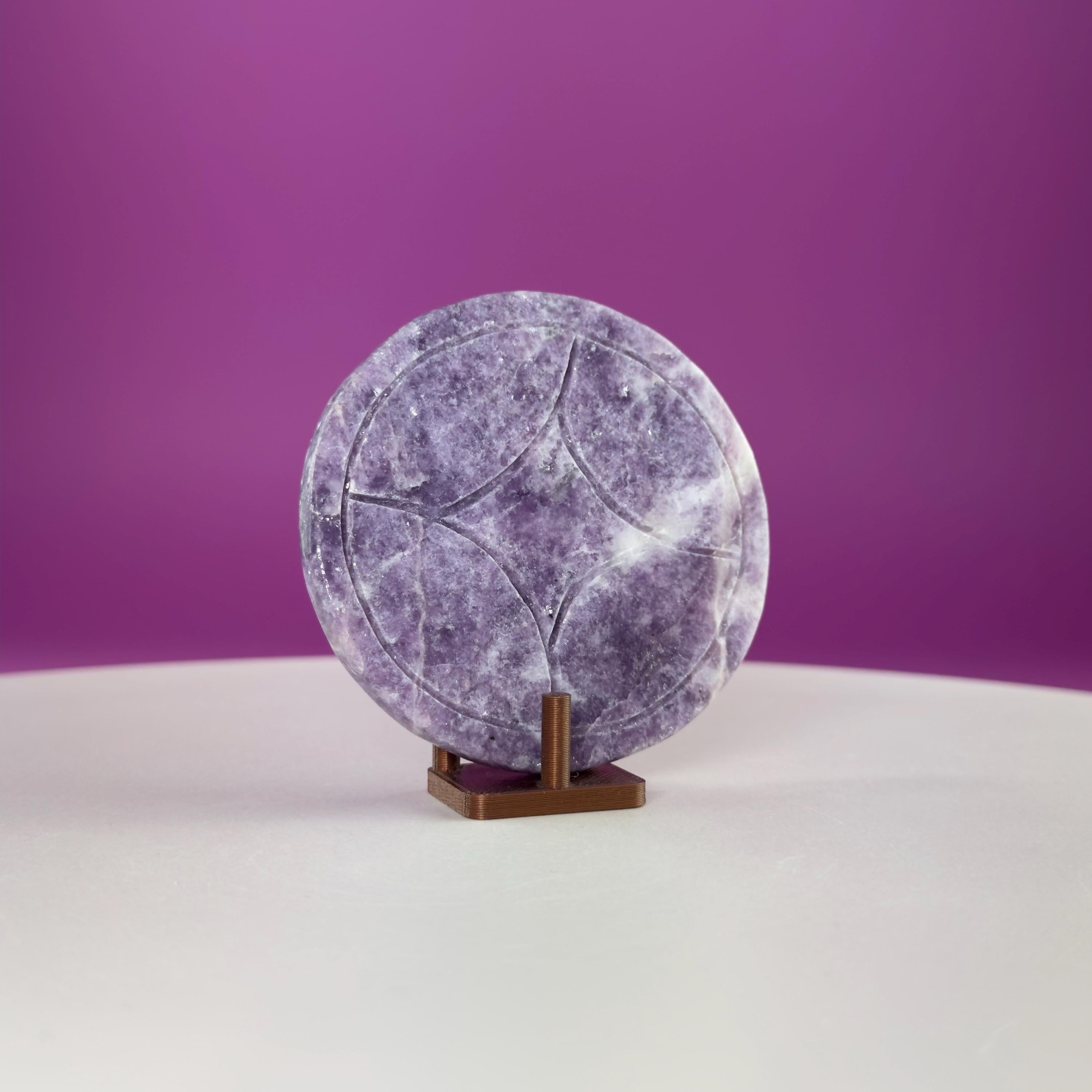 Lepidolite Money Coin 66g | Prosperity Crystal | Calming Healing Stone | Pocket Palm Crystal Gift