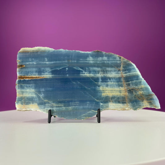 Blue Onyx Slab with Stand 326g | Polished Crystal Display Stone | Natural Home Decor Gift