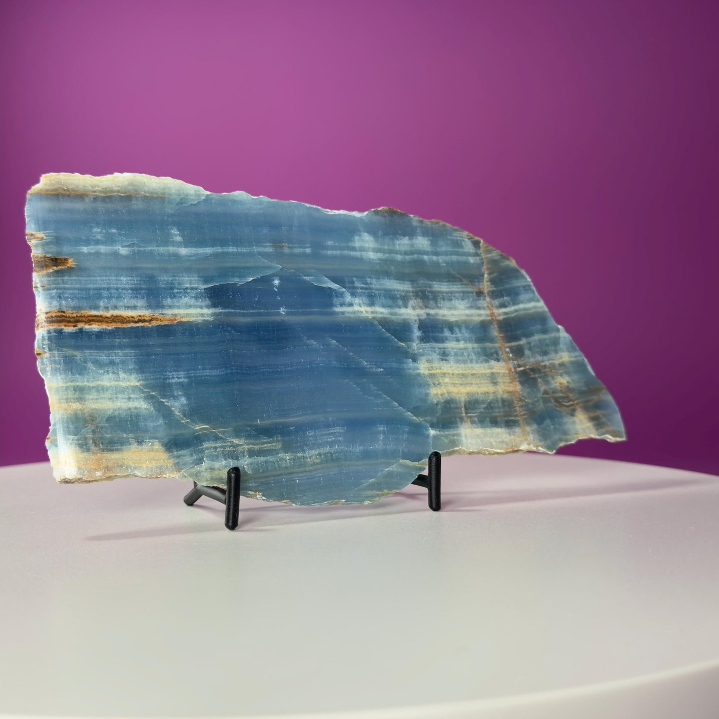 Blue Onyx Slab with Stand 326g | Polished Crystal Display Stone | Natural Home Decor Gift