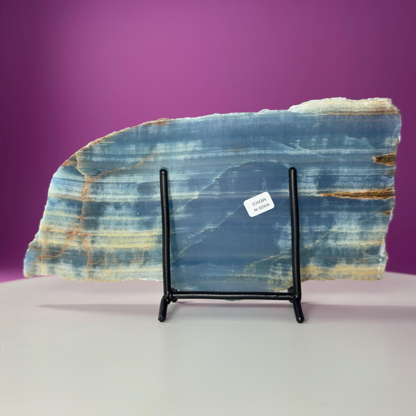Blue Onyx Slab with Stand 326g | Polished Crystal Display Stone | Natural Home Decor Gift