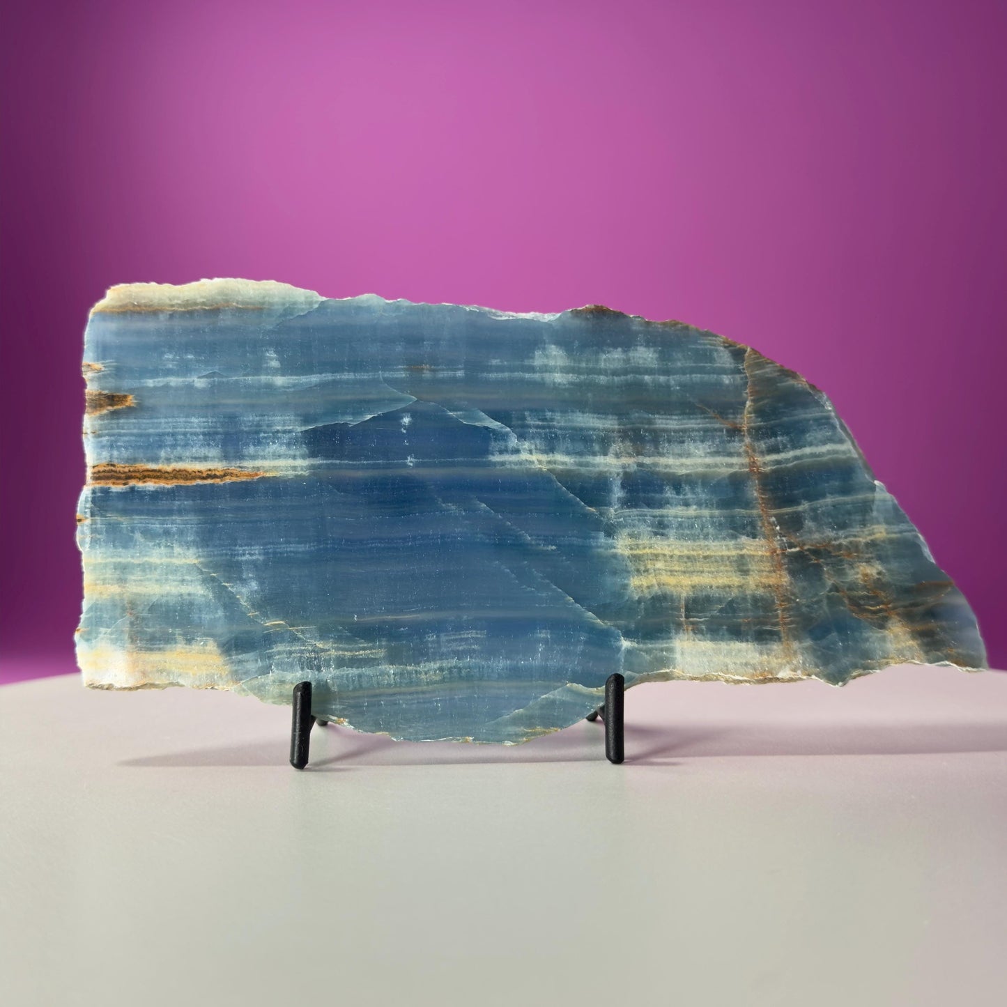 Blue Onyx Slab with Stand 326g | Polished Crystal Display Stone | Natural Home Decor Gift