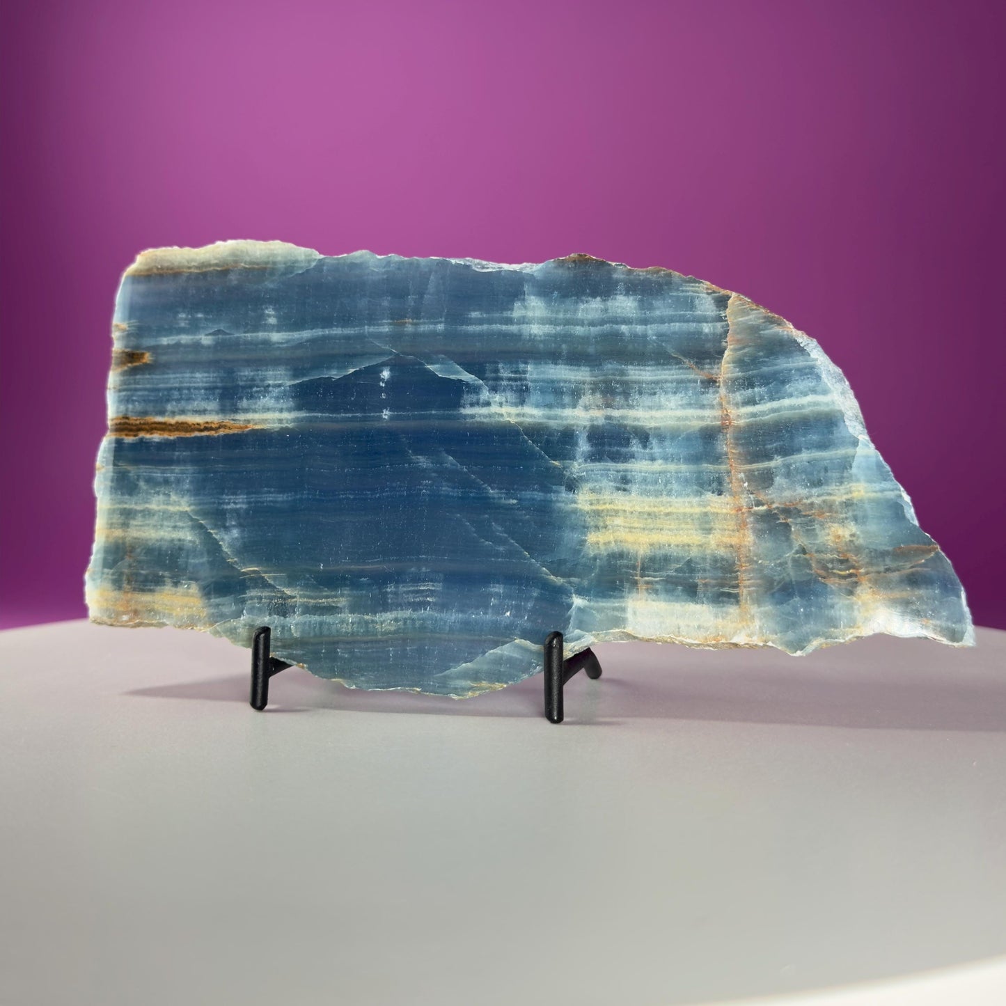 Blue Onyx Slab with Stand 326g | Polished Crystal Display Stone | Natural Home Decor Gift