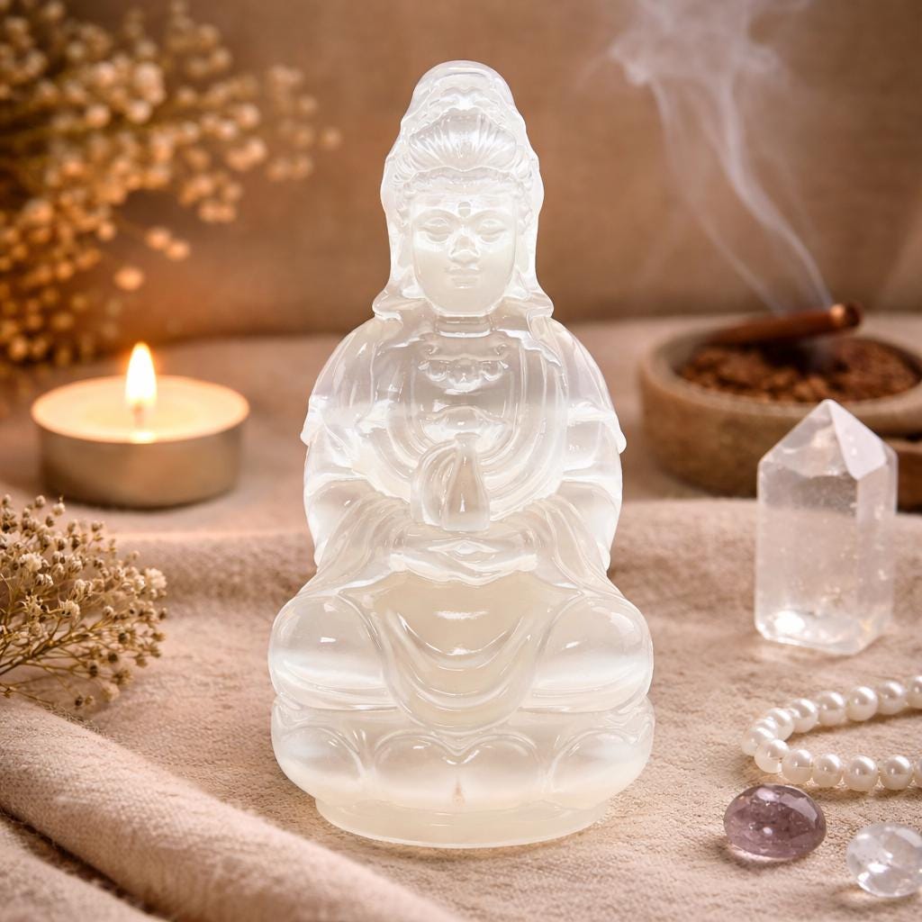 Selenite Guanyin – 455g Crystal Goddess of Compassion