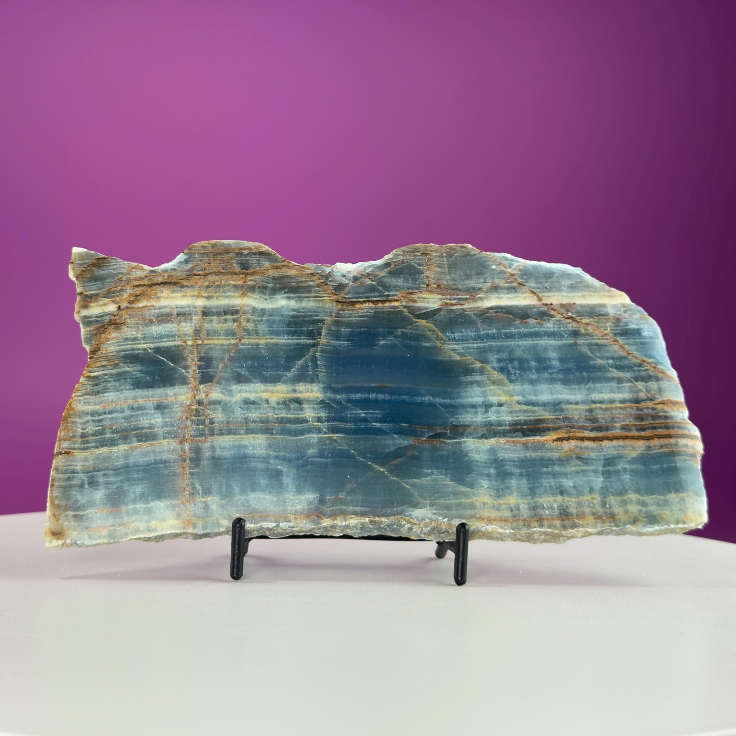Blue Onyx Slab with Stand 380g | Polished Crystal Display Stone | Natural Home Decor Gift