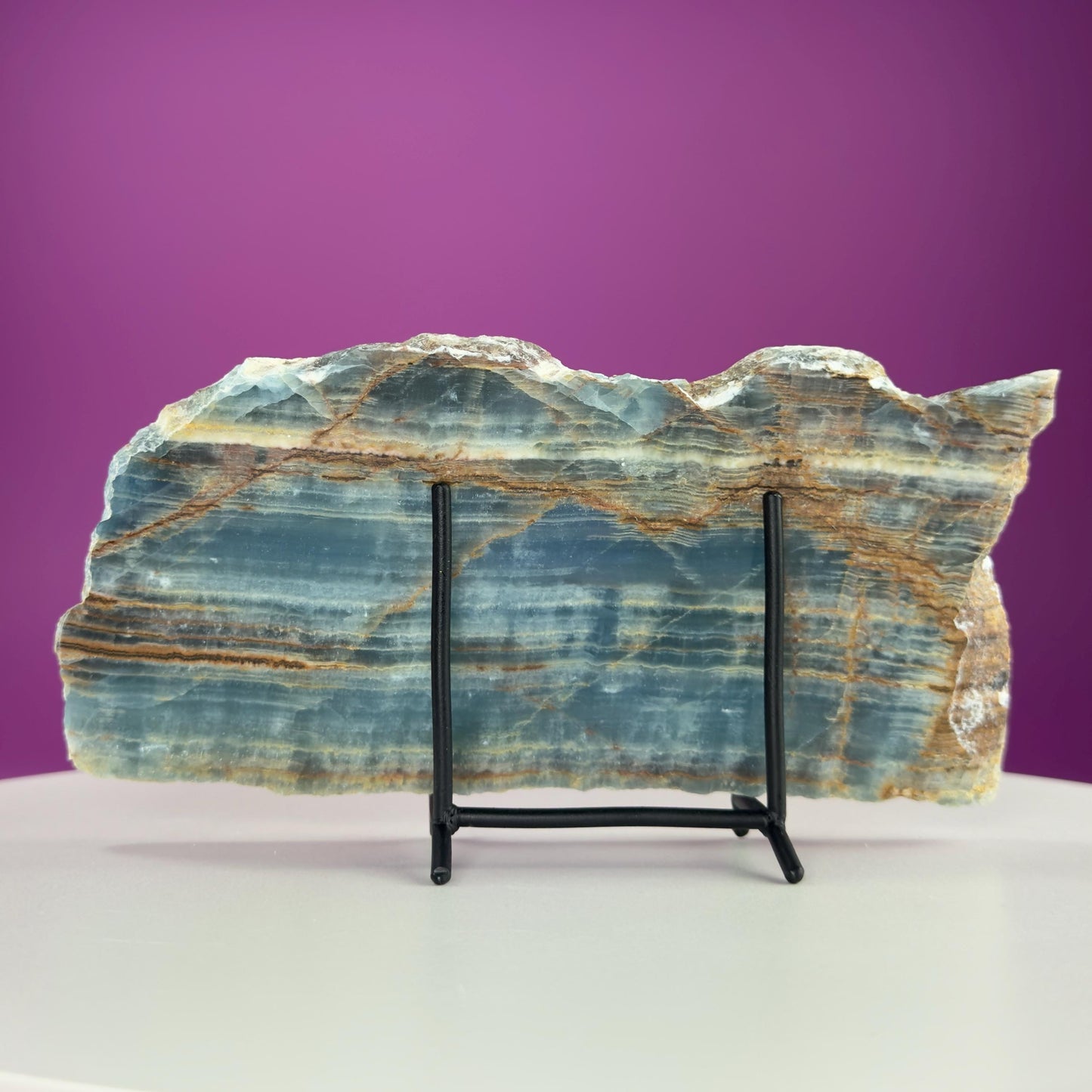 Blue Onyx Slab with Stand 380g | Polished Crystal Display Stone | Natural Home Decor Gift