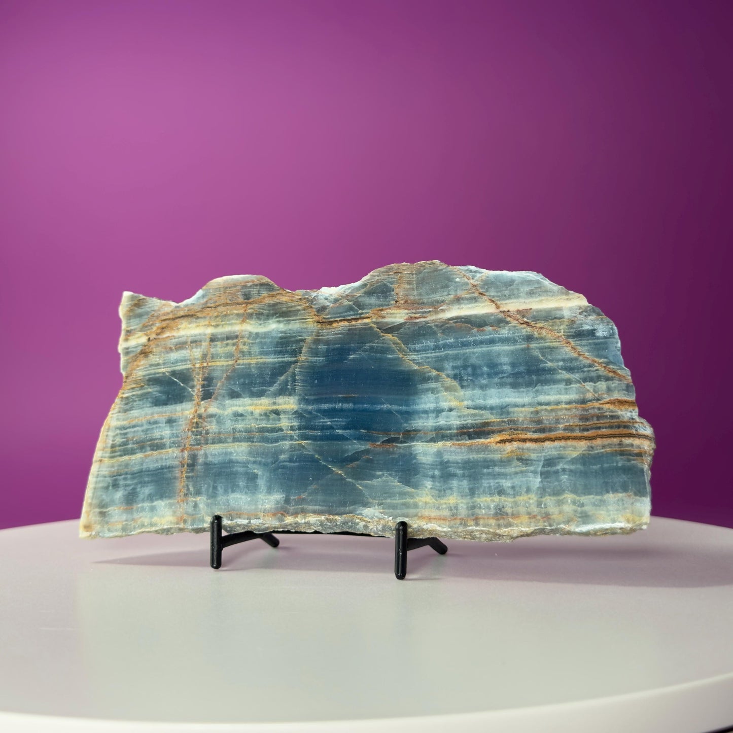Blue Onyx Slab with Stand 380g | Polished Crystal Display Stone | Natural Home Decor Gift