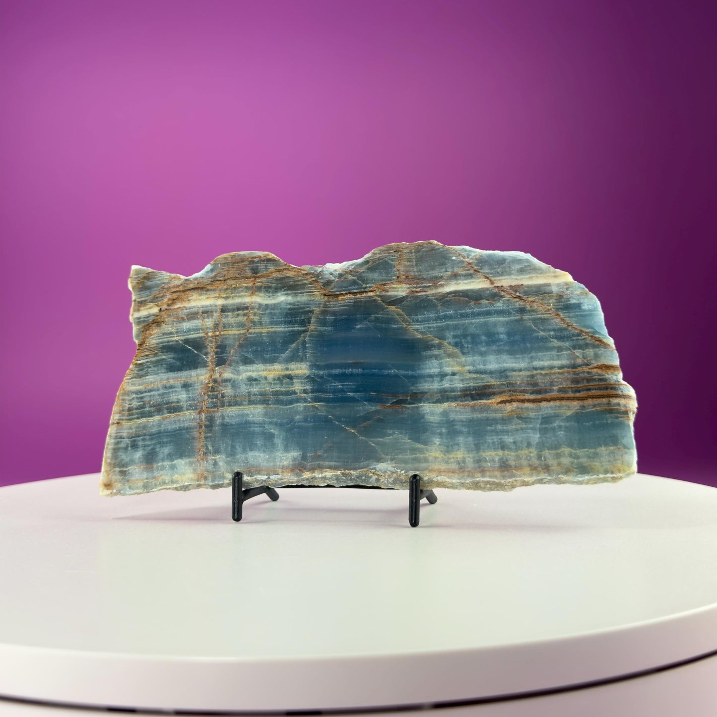 Blue Onyx Slab with Stand 380g | Polished Crystal Display Stone | Natural Home Decor Gift