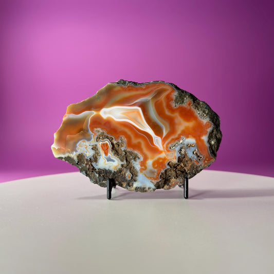 Carnelian Agate Slab with Stand 464g | Polished Crystal Display Stone | Motivation Energy Décor