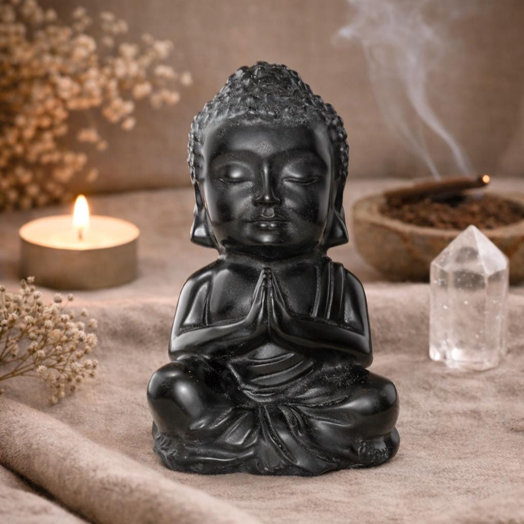 Black Obsidian Baby Buddha – 884g Premium Statement Altar Statue