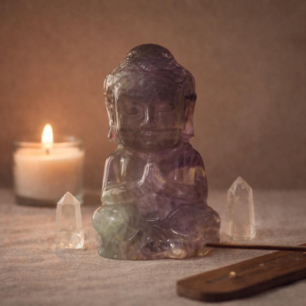 Purple Fluorite Baby Buddha Carving – 525g