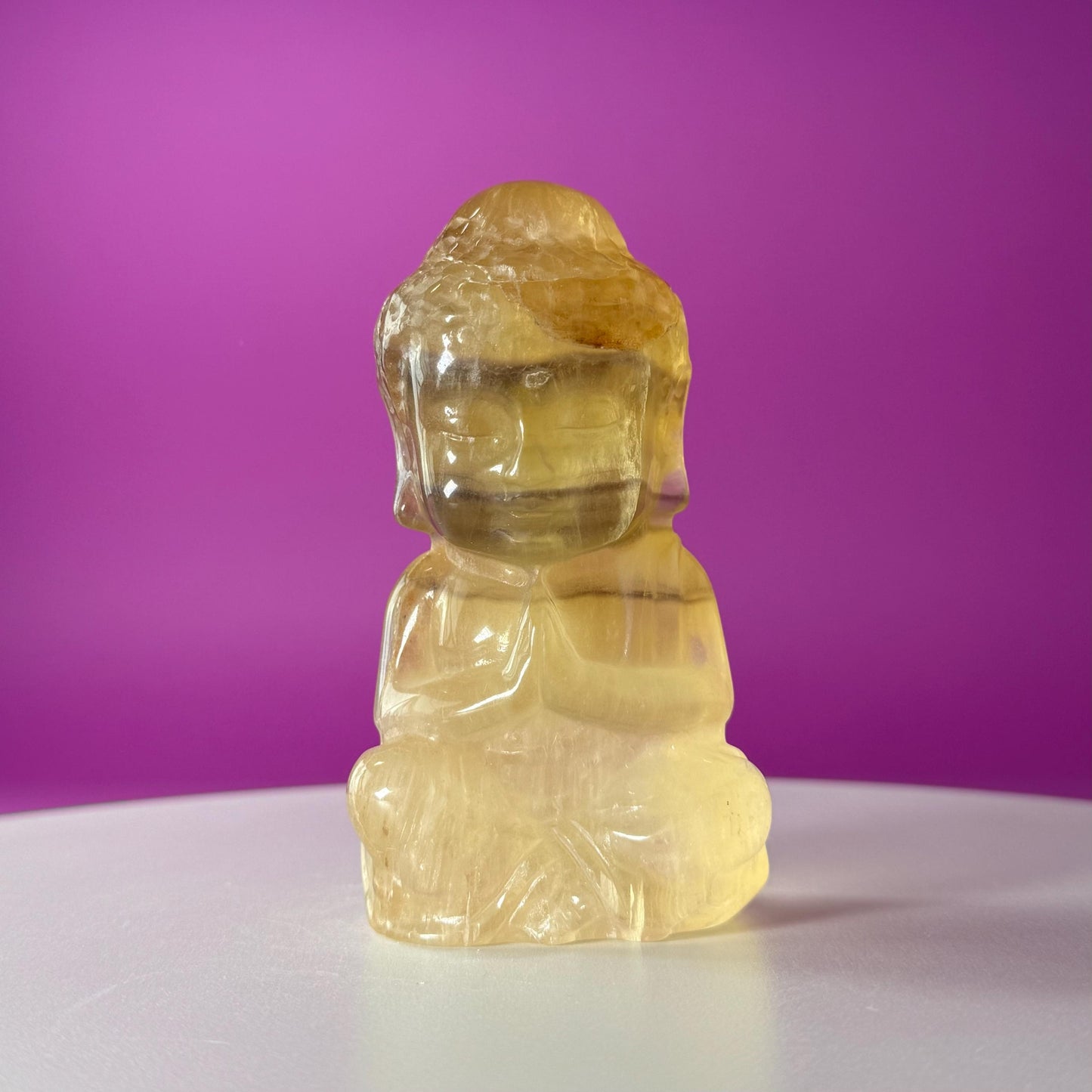 Yellow Fluorite Baby Buddha Carving – Meditation Crystal Statue for Spiritual Decor