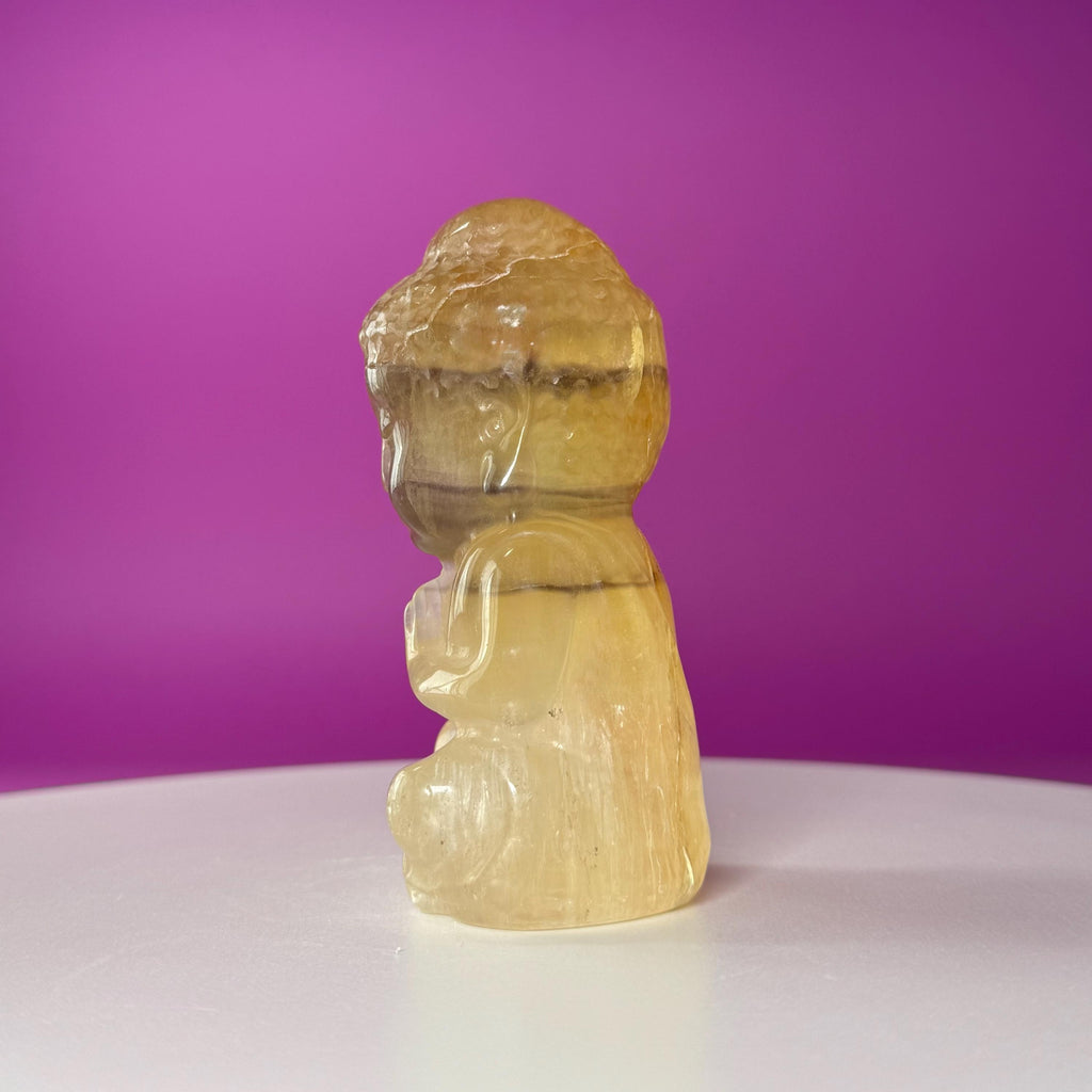 Yellow Fluorite Baby Buddha Carving – Meditation Crystal Statue for Spiritual Decor