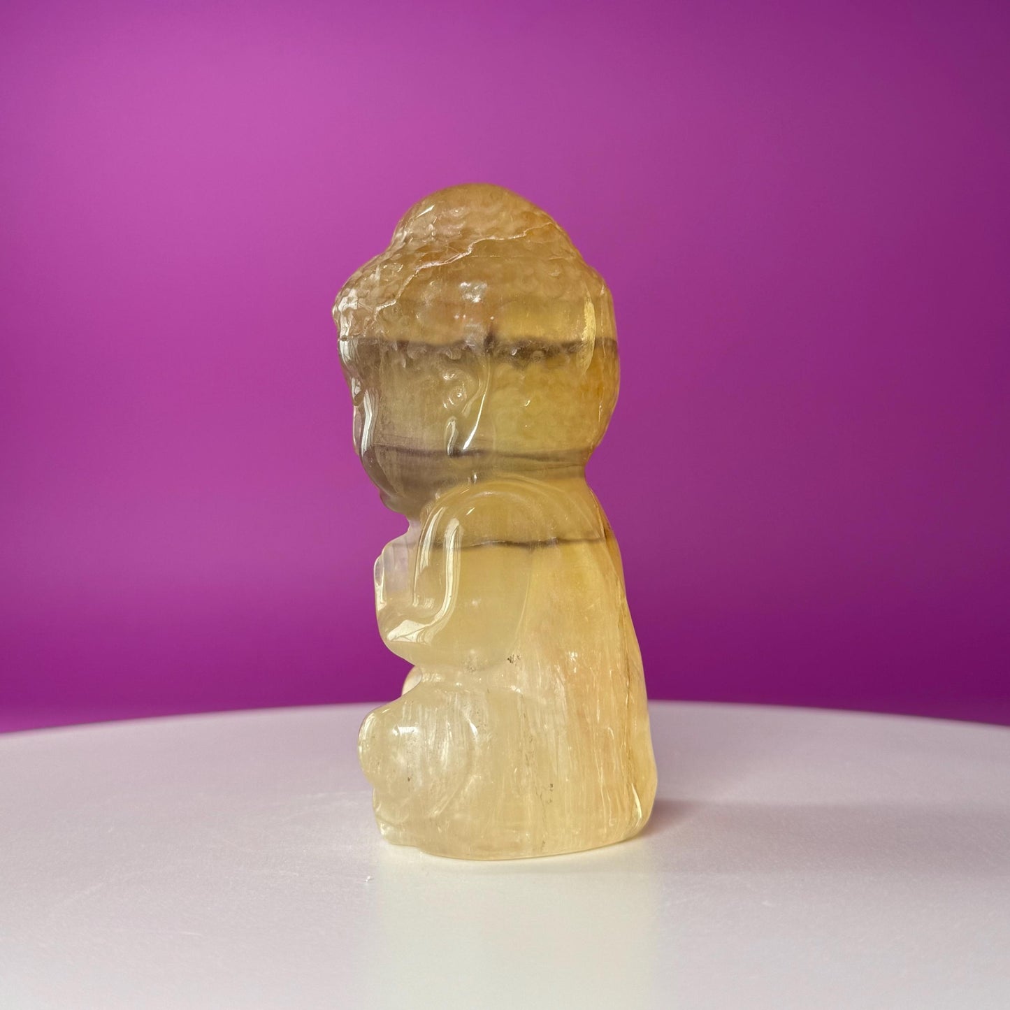 Yellow Fluorite Baby Buddha Carving – Meditation Crystal Statue for Spiritual Decor