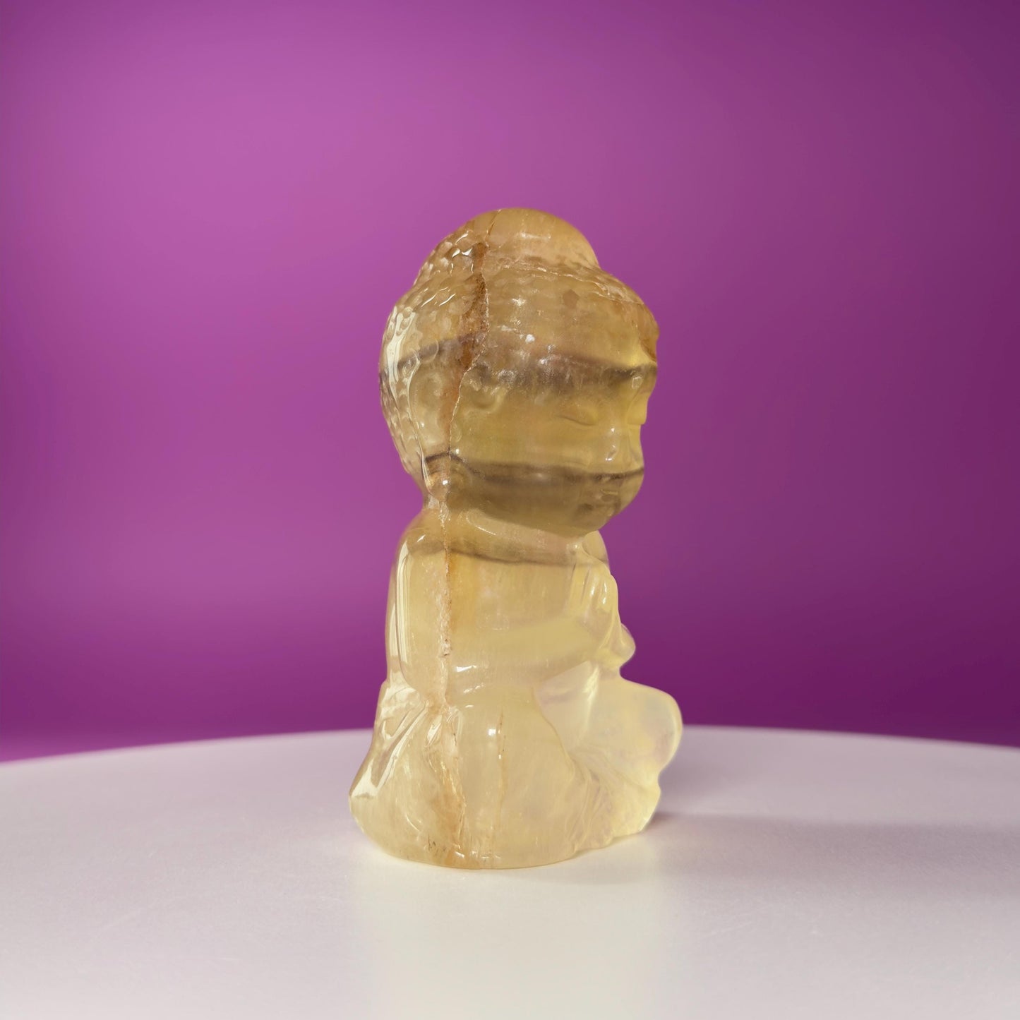 Yellow Fluorite Baby Buddha Carving – Meditation Crystal Statue for Spiritual Decor