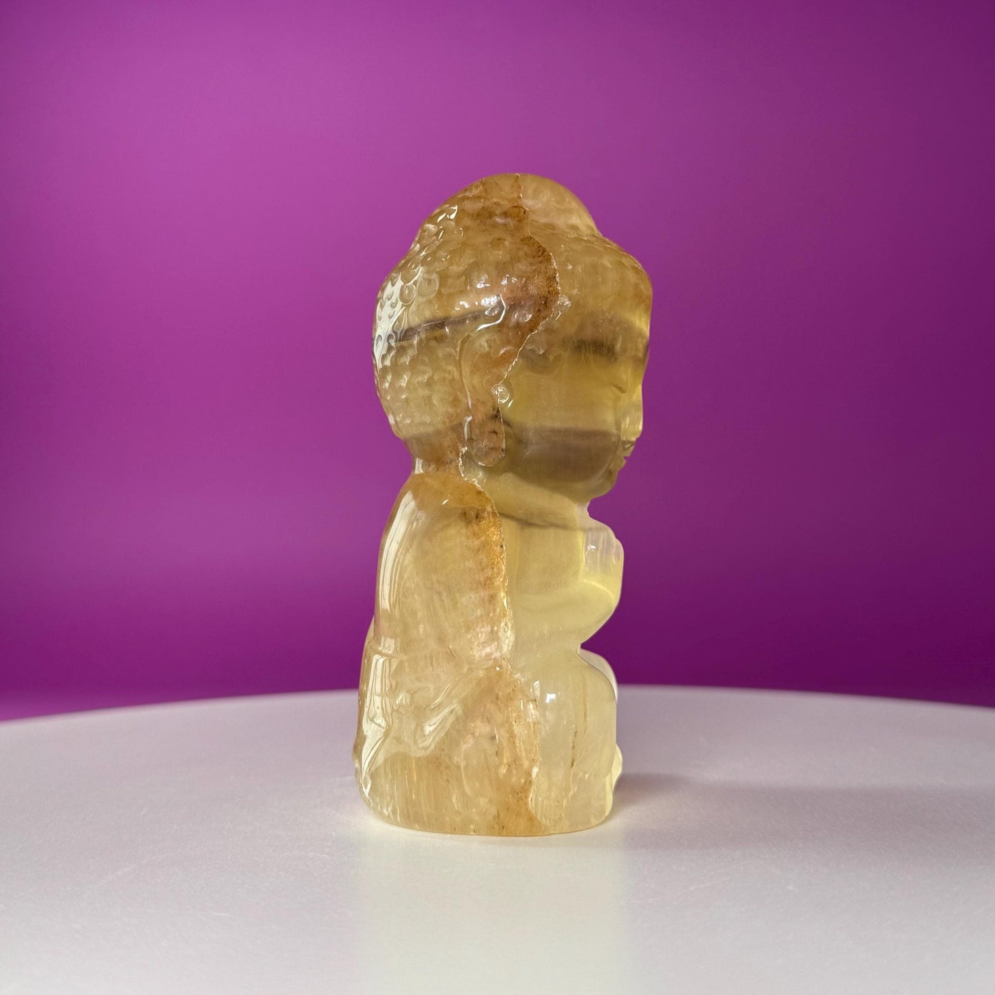Yellow Fluorite Baby Buddha Carving – Meditation Crystal Statue for Spiritual Decor