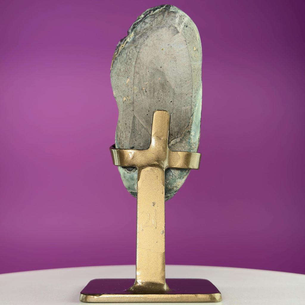 Green Jasper Amethyst Druzy Specimen on Custom Gold Stand | Collector Mineral Display