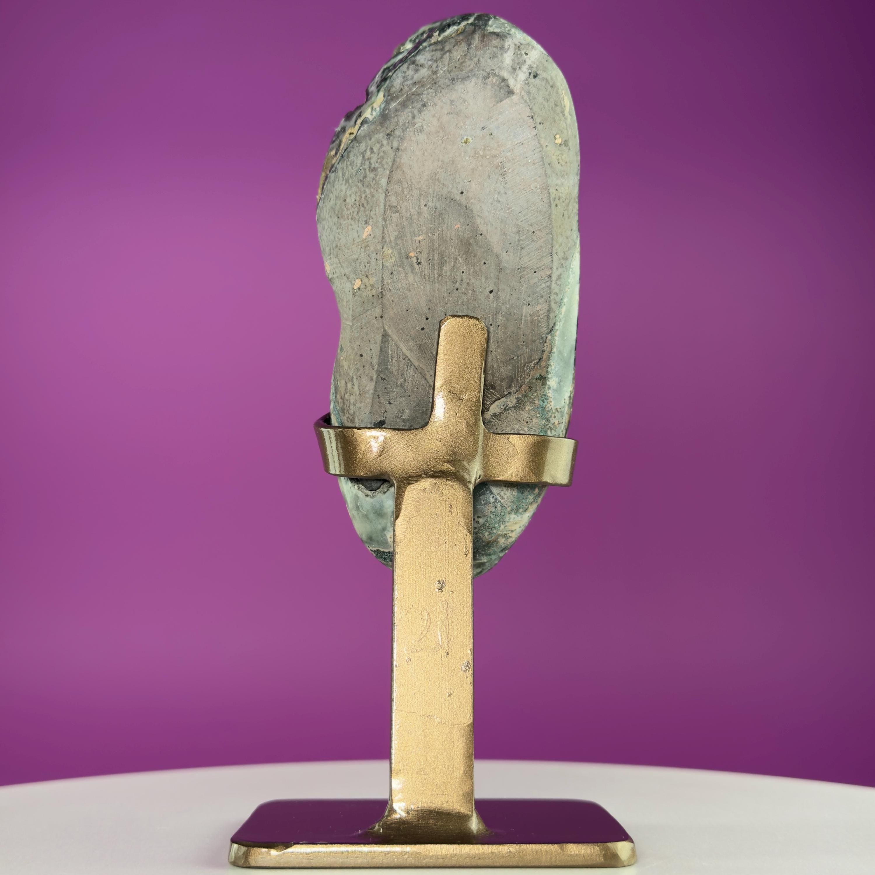 Green Jasper Amethyst Druzy Specimen on Custom Gold Stand | Collector Mineral Display