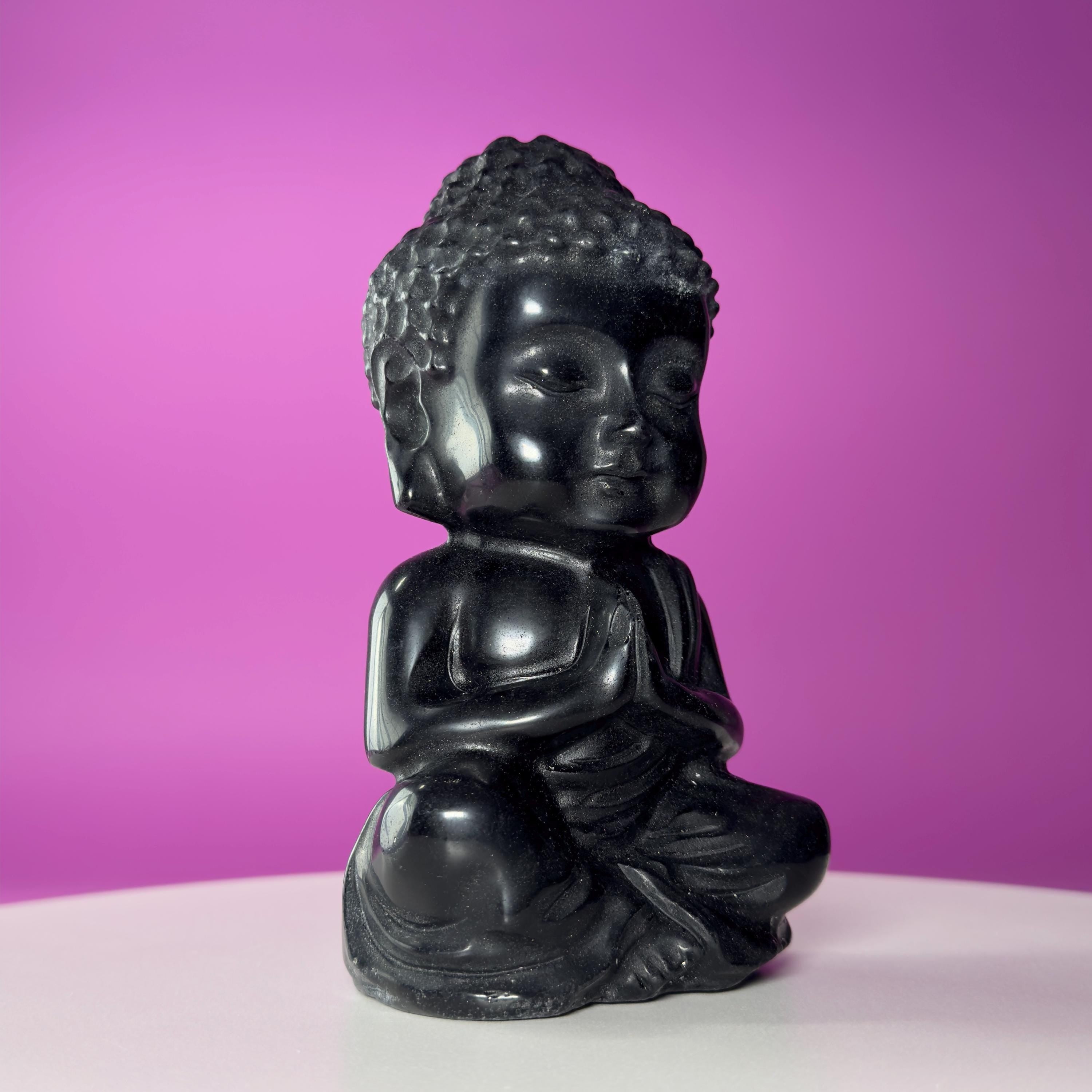 Black Obsidian Baby Buddha – 884g Premium Statement Altar Statue