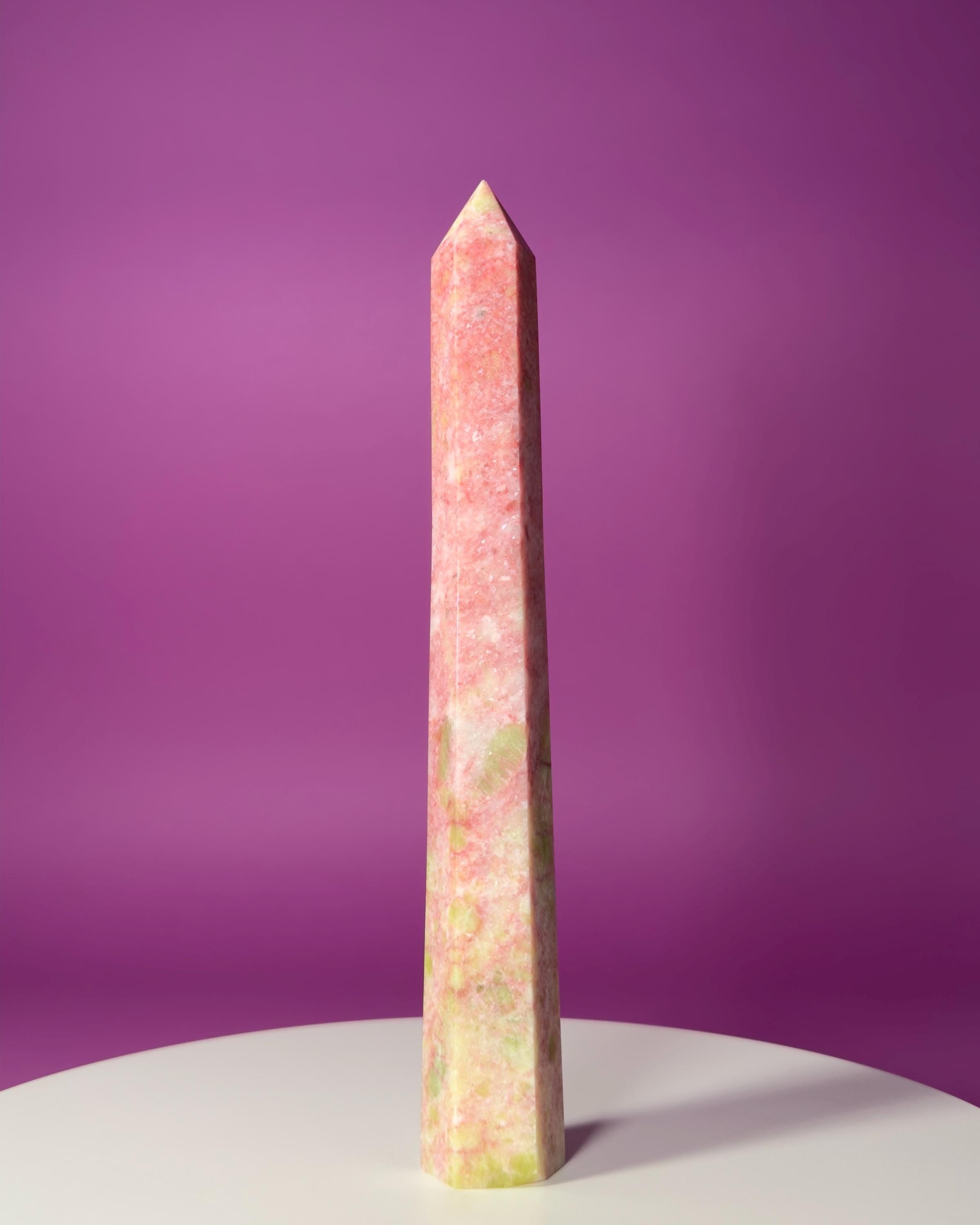 Thulite Tower 524g – Rare Pink Heart Energy Crystal Tower