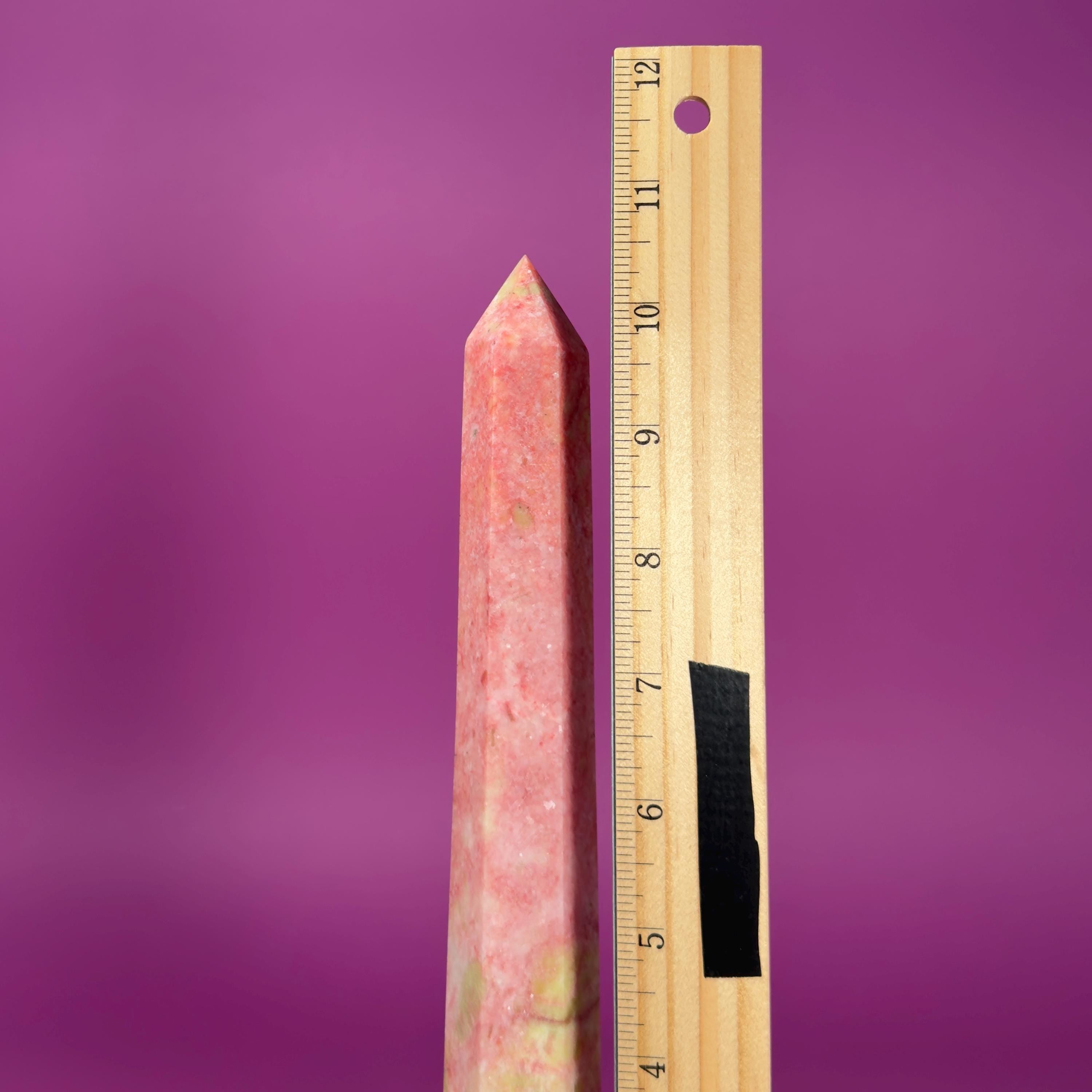 Thulite Tower 524g – Rare Pink Heart Energy Crystal Tower