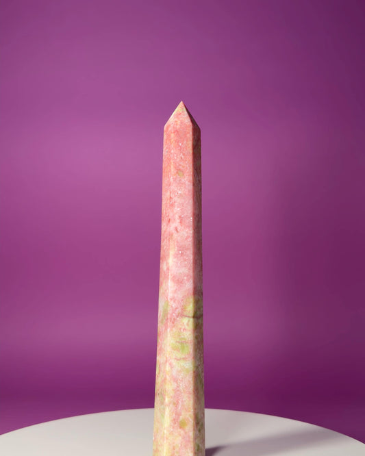 Thulite Tower 524g – Rare Pink Heart Energy Crystal Tower