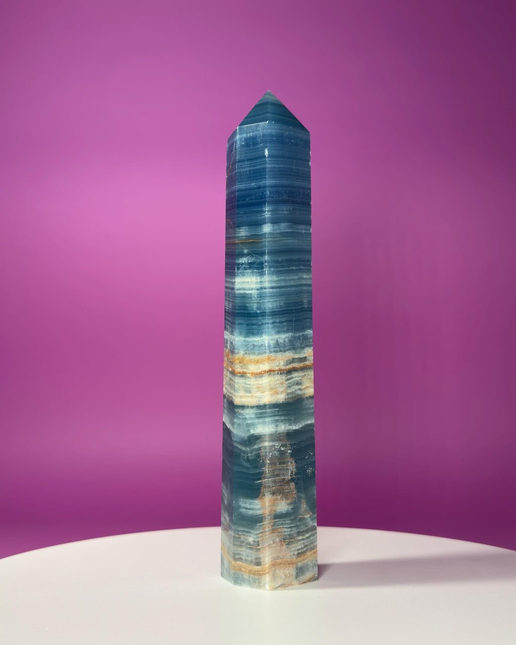Blue Onyx (Aquatine Calcite) Tower – 910g Banded Blue Crystal Tower
