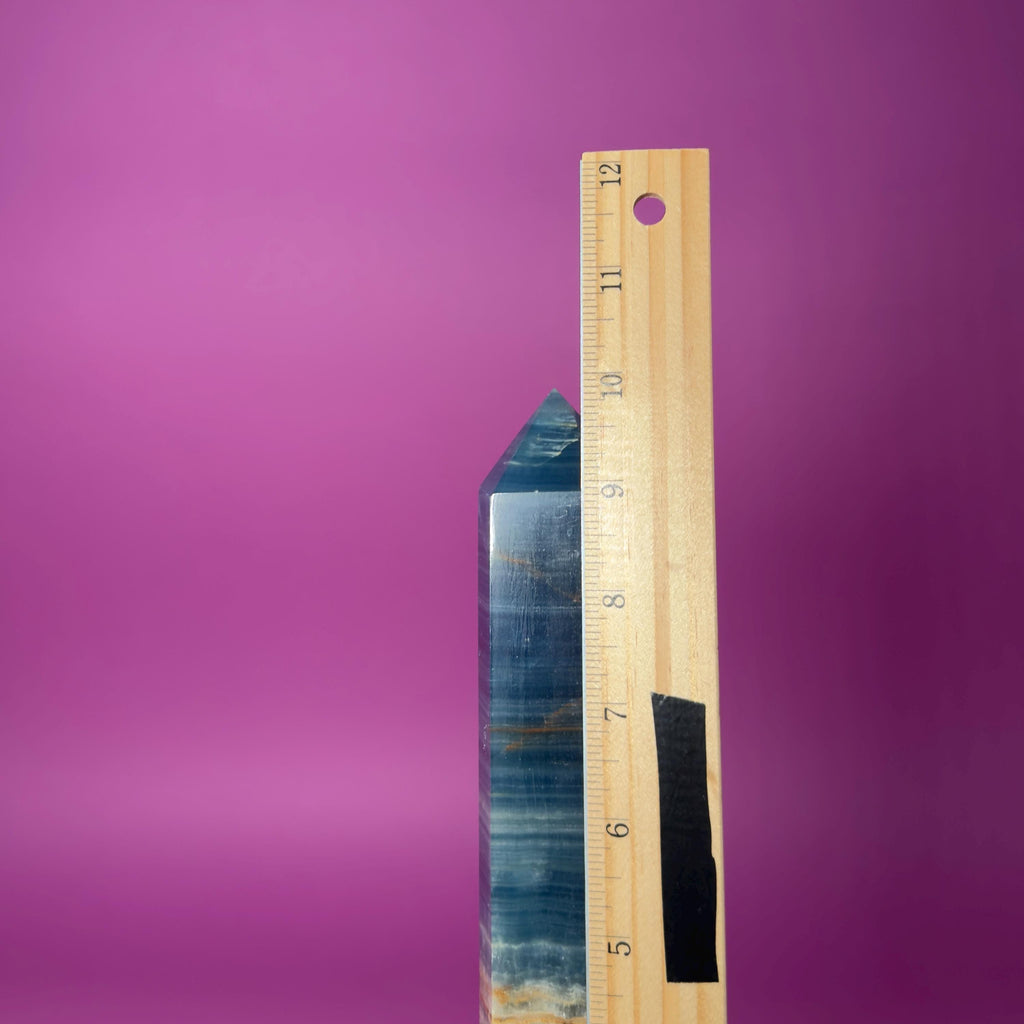 Blue Onyx (Aquatine Calcite) Tower – 910g Banded Blue Crystal Tower