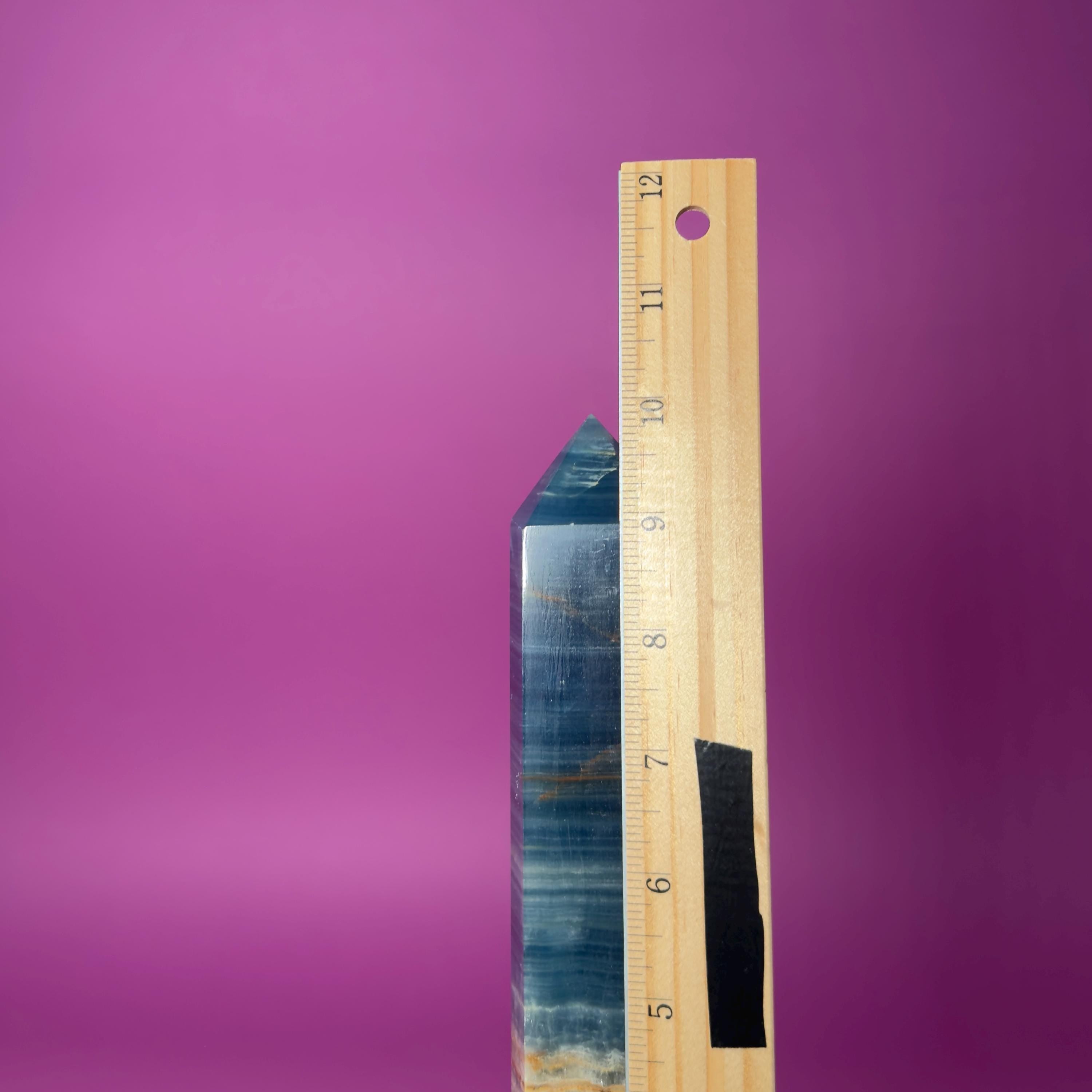 Blue Onyx (Aquatine Calcite) Tower – 910g Banded Blue Crystal Tower