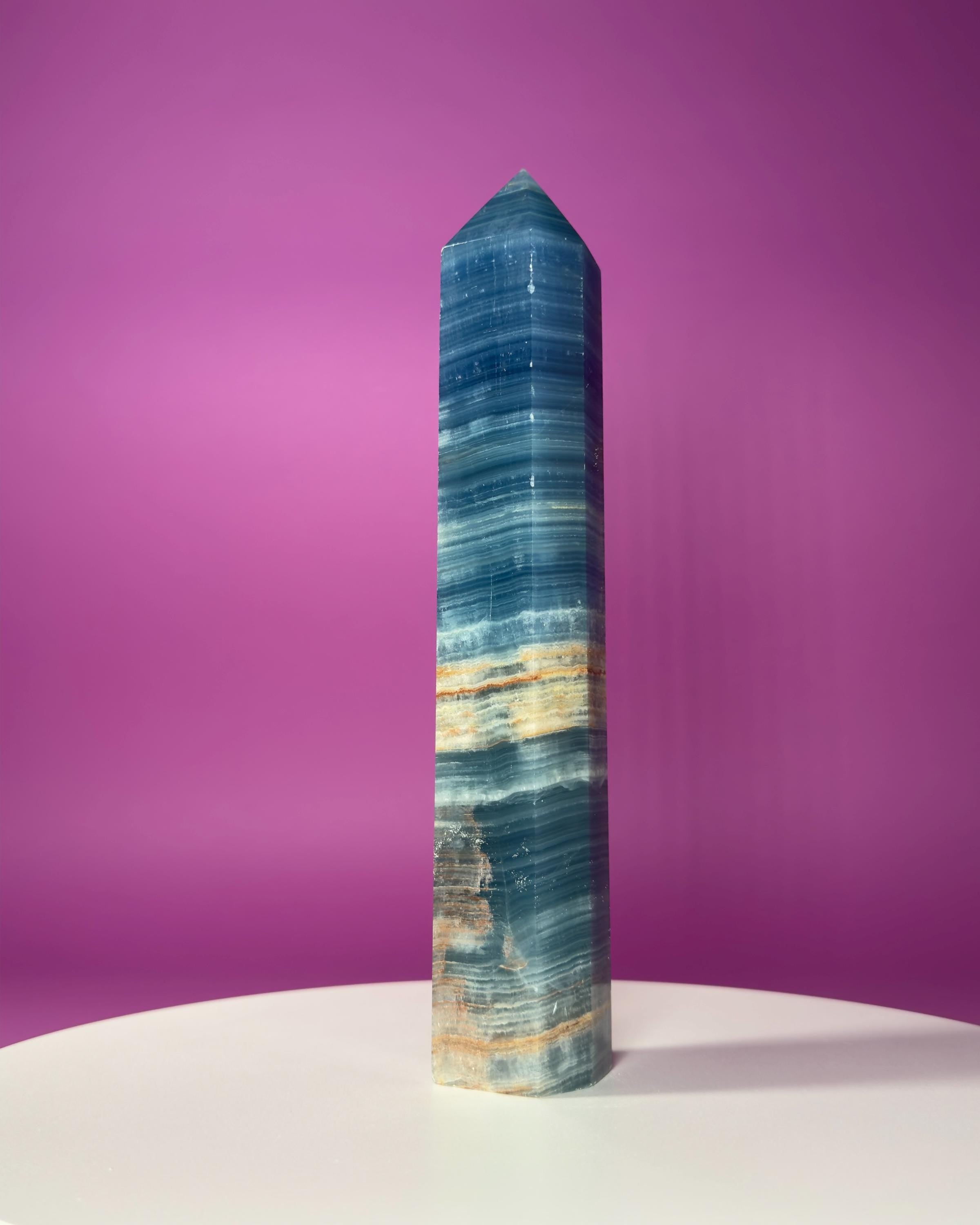 Blue Onyx (Aquatine Calcite) Tower – 910g Banded Blue Crystal Tower