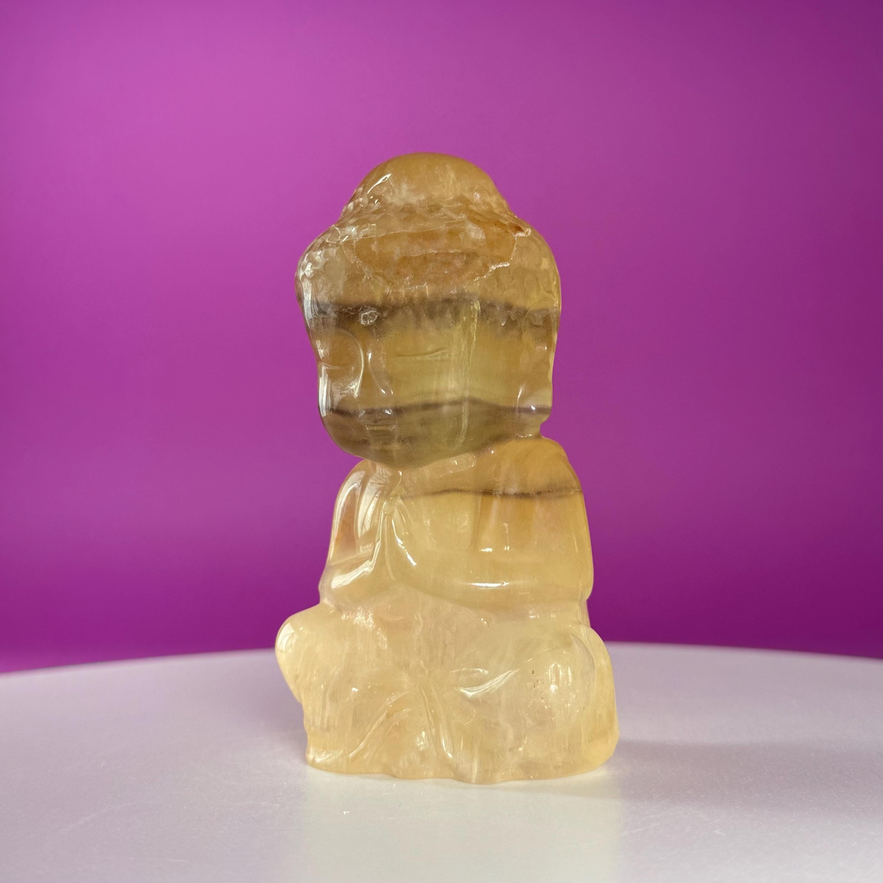 Yellow Fluorite Baby Buddha Carving – Meditation Crystal Statue for Spiritual Decor