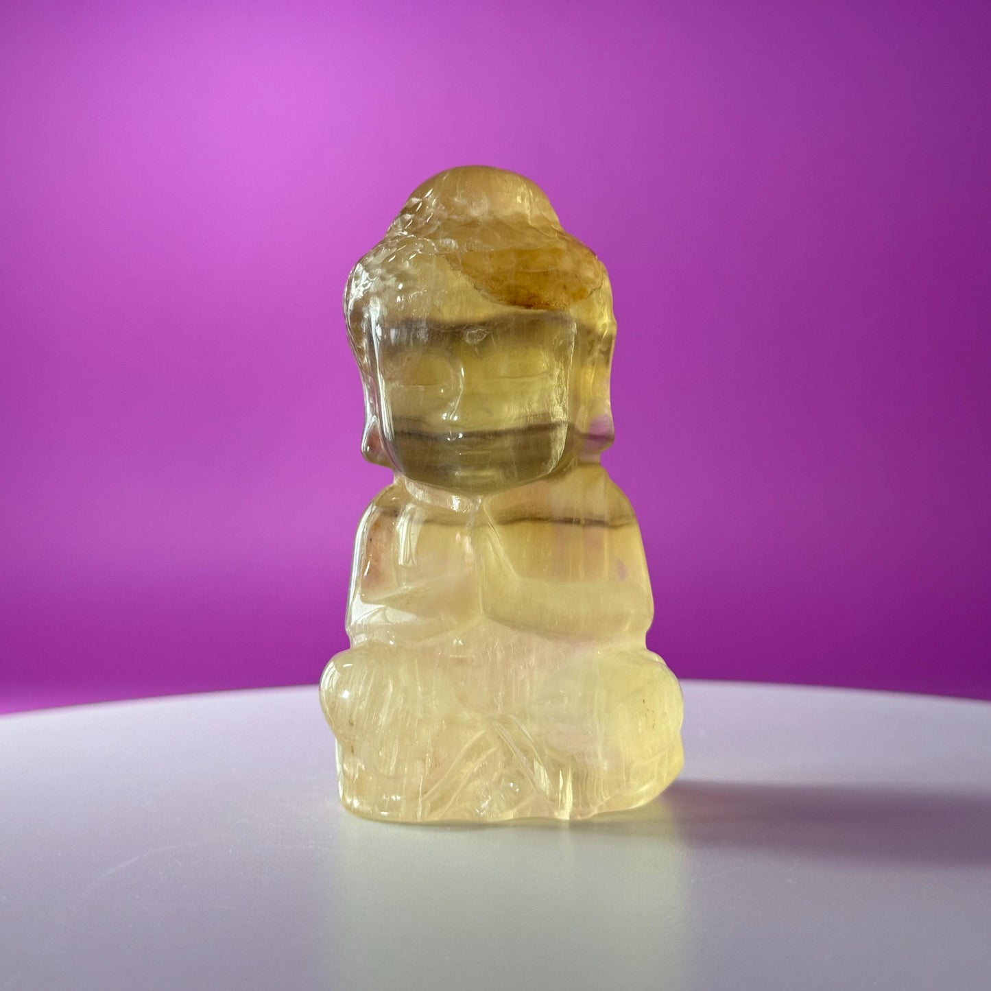 Yellow Fluorite Baby Buddha Carving – Meditation Crystal Statue for Spiritual Decor