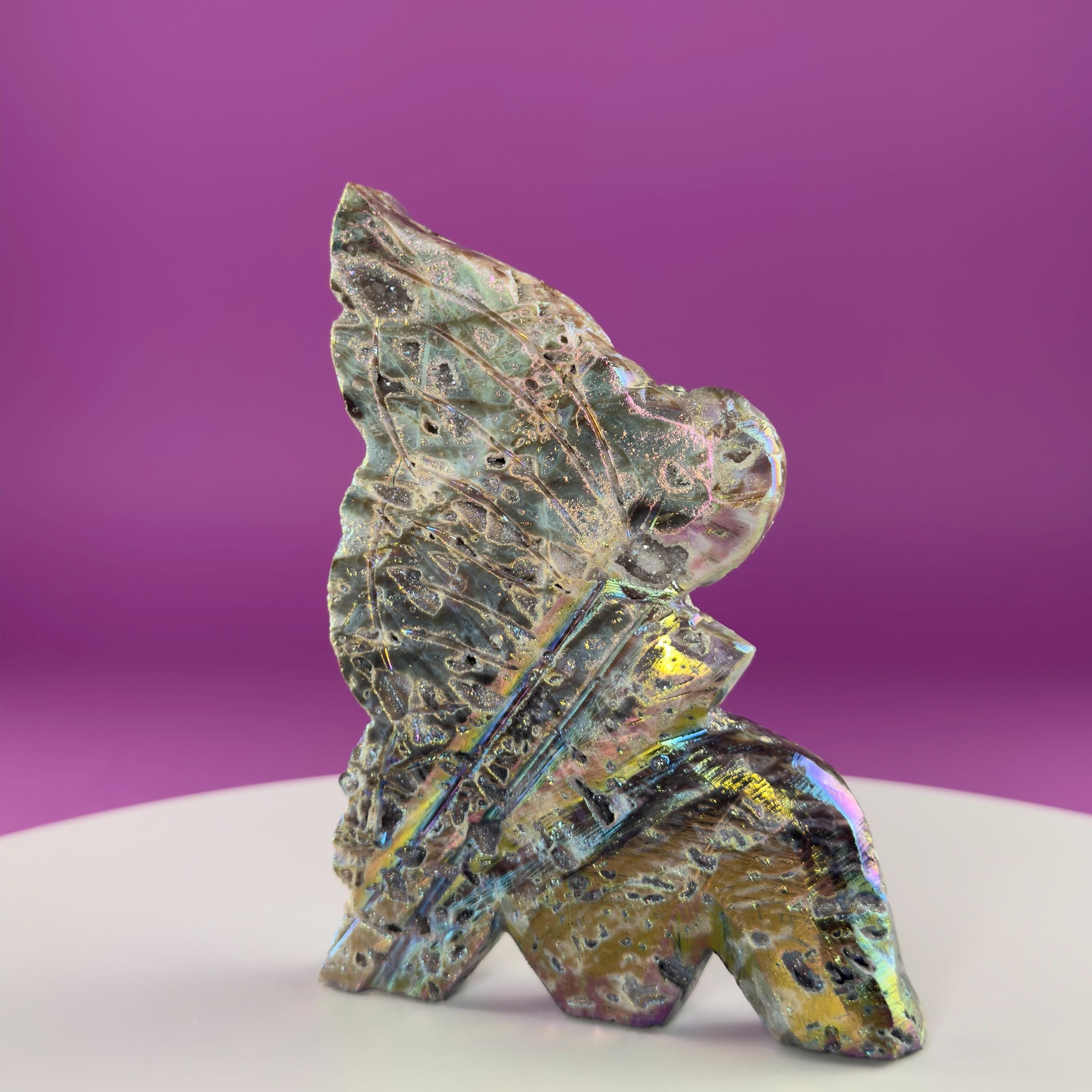 Aura Sphalerite Fairy Carving – Iridescent Crystal Figurine