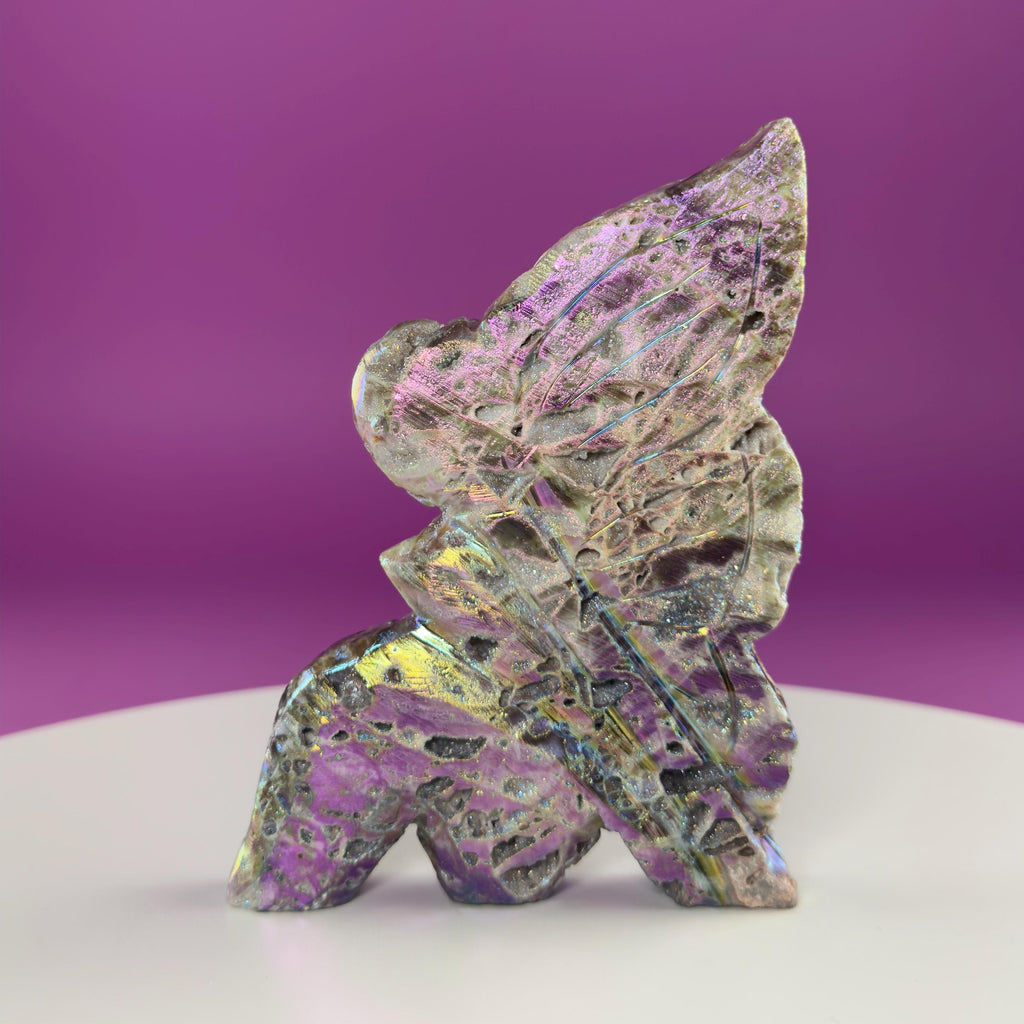 Aura Sphalerite Fairy Carving – Iridescent Crystal Figurine