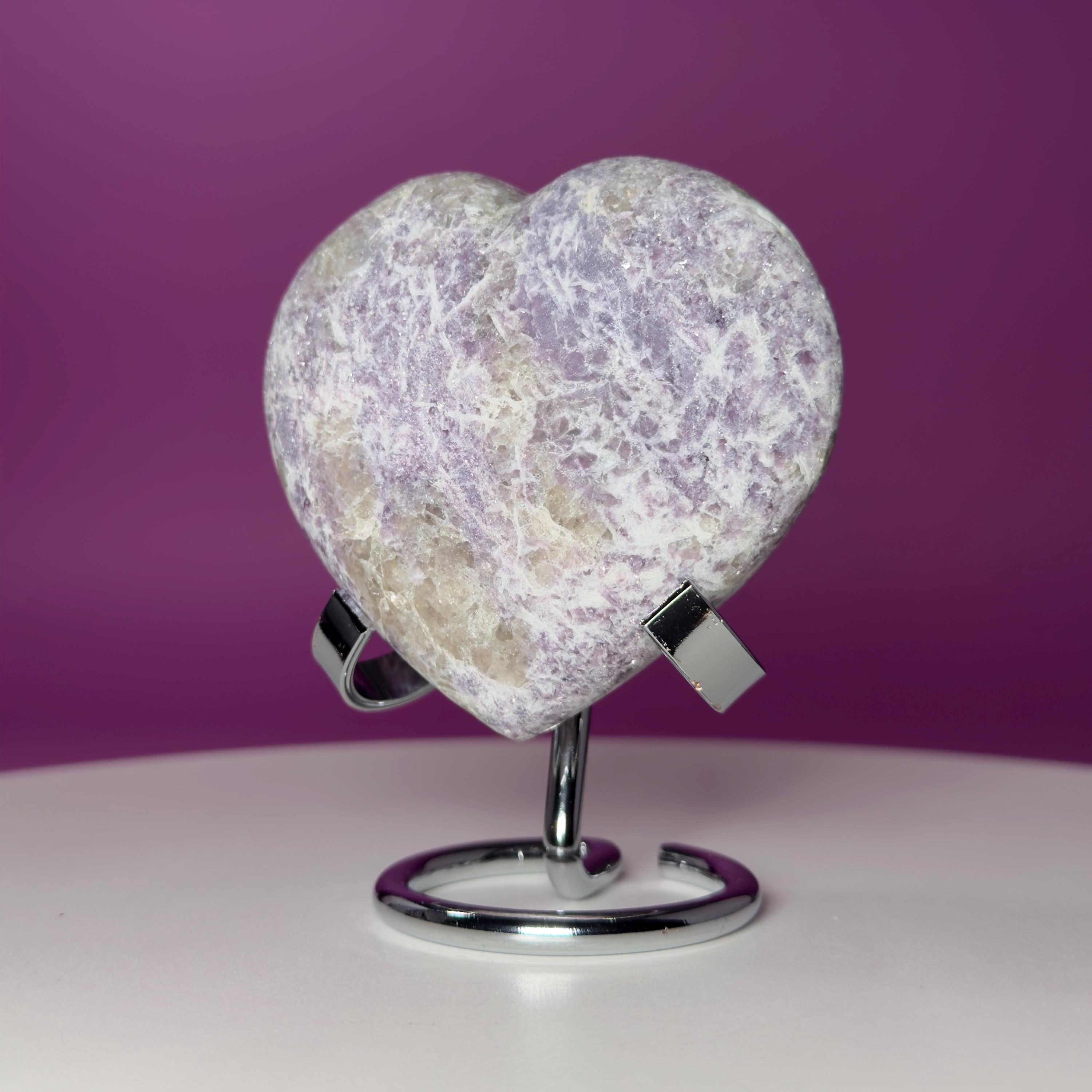 Lepidolite Crystal Heart with Smoky Quartz – Calming Healing Stone Display 300g