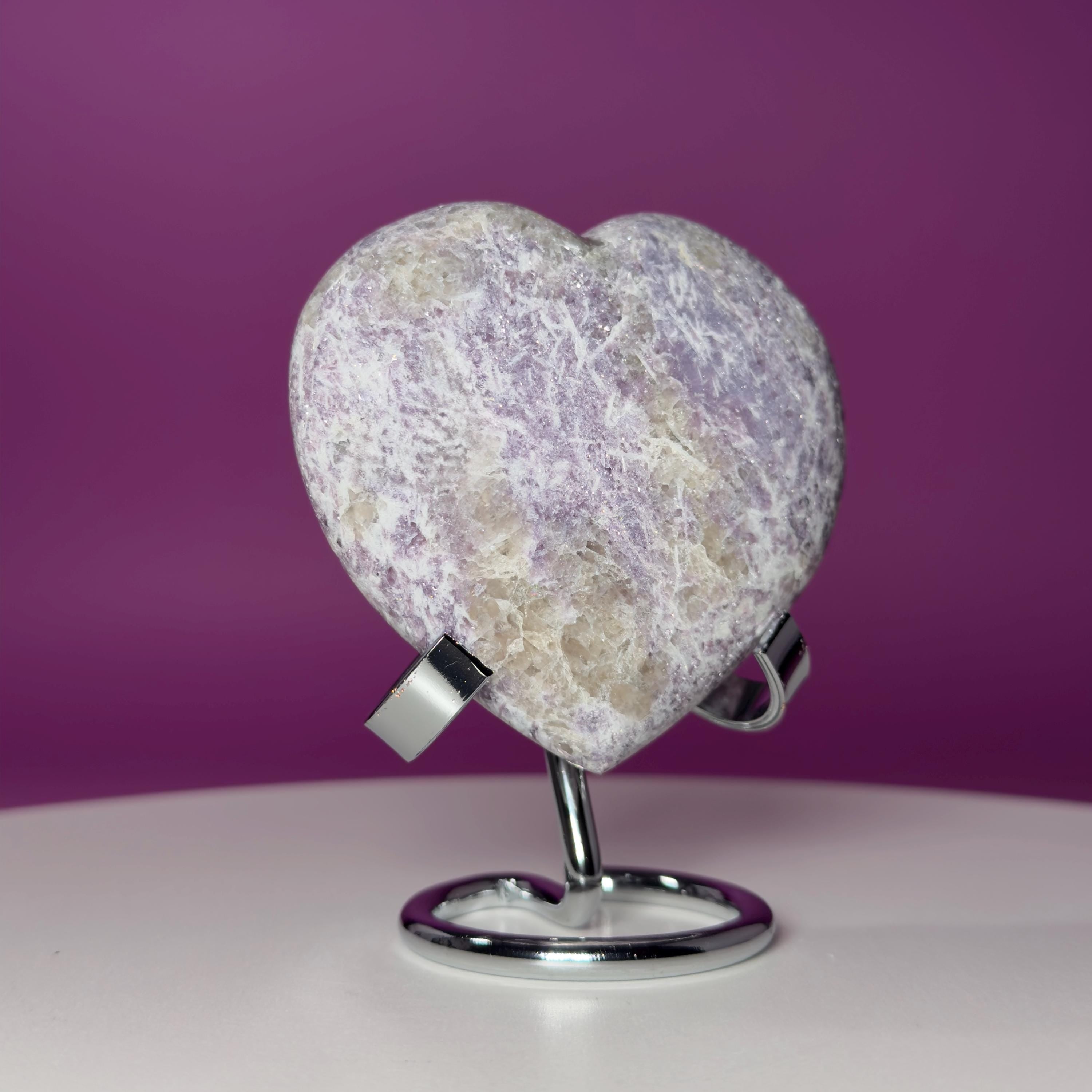 Lepidolite Crystal Heart with Smoky Quartz – Calming Healing Stone Display 300g