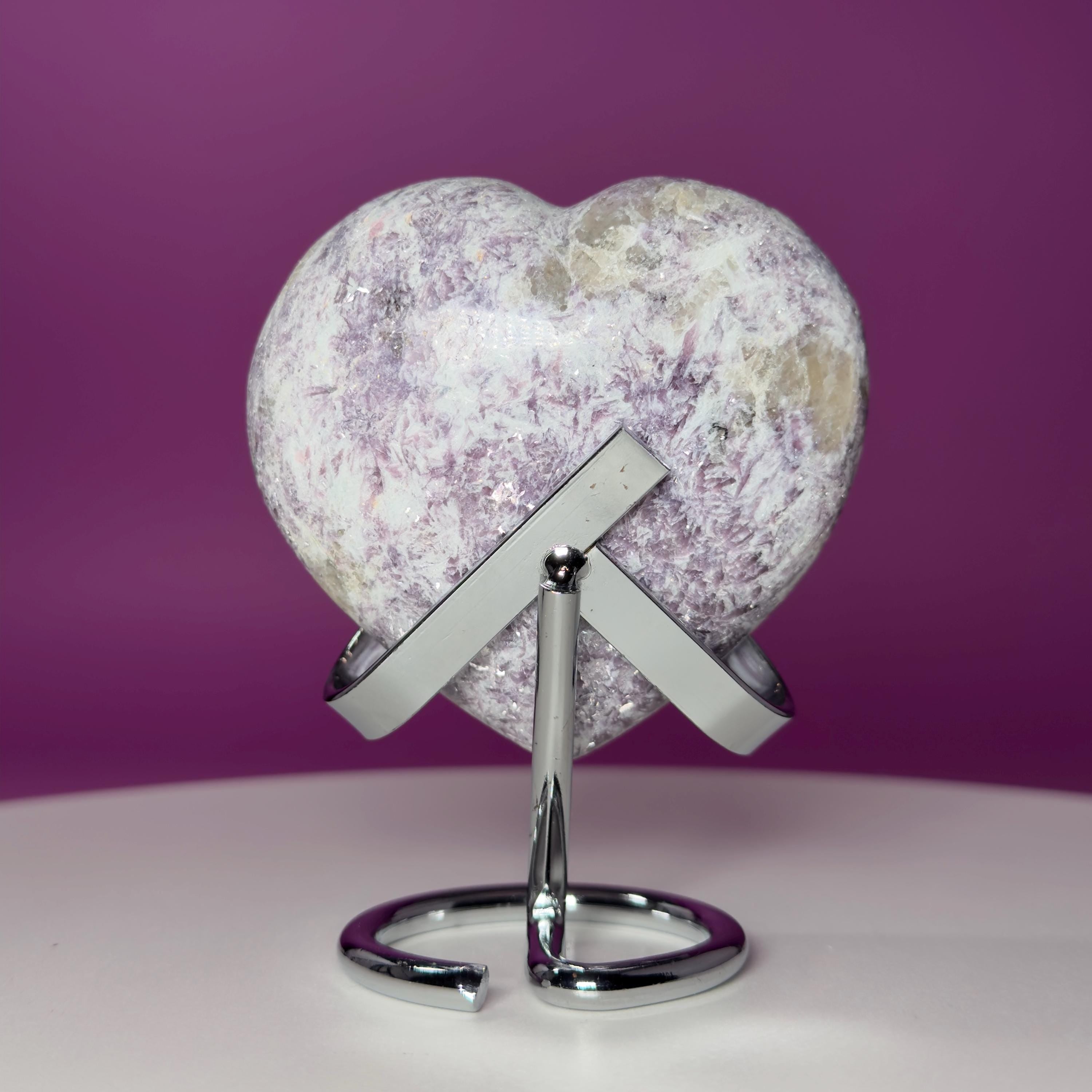 Lepidolite Crystal Heart with Smoky Quartz – Calming Healing Stone Display 300g