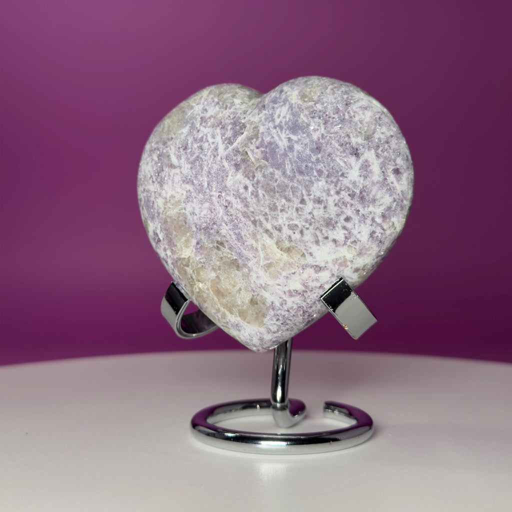 Lepidolite Crystal Heart with Smoky Quartz – Calming Healing Stone Display 300g