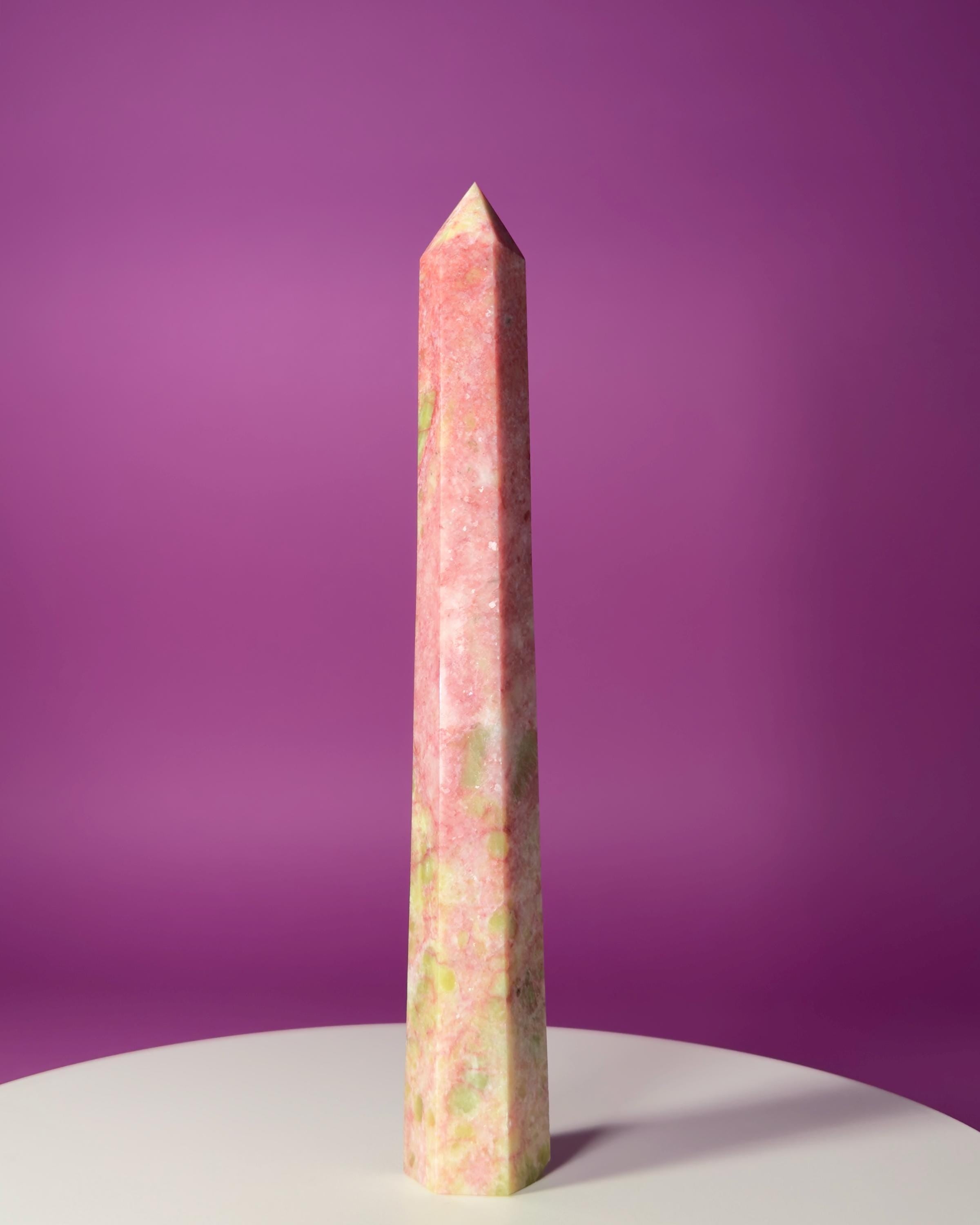 Thulite Tower 524g – Rare Pink Heart Energy Crystal Tower